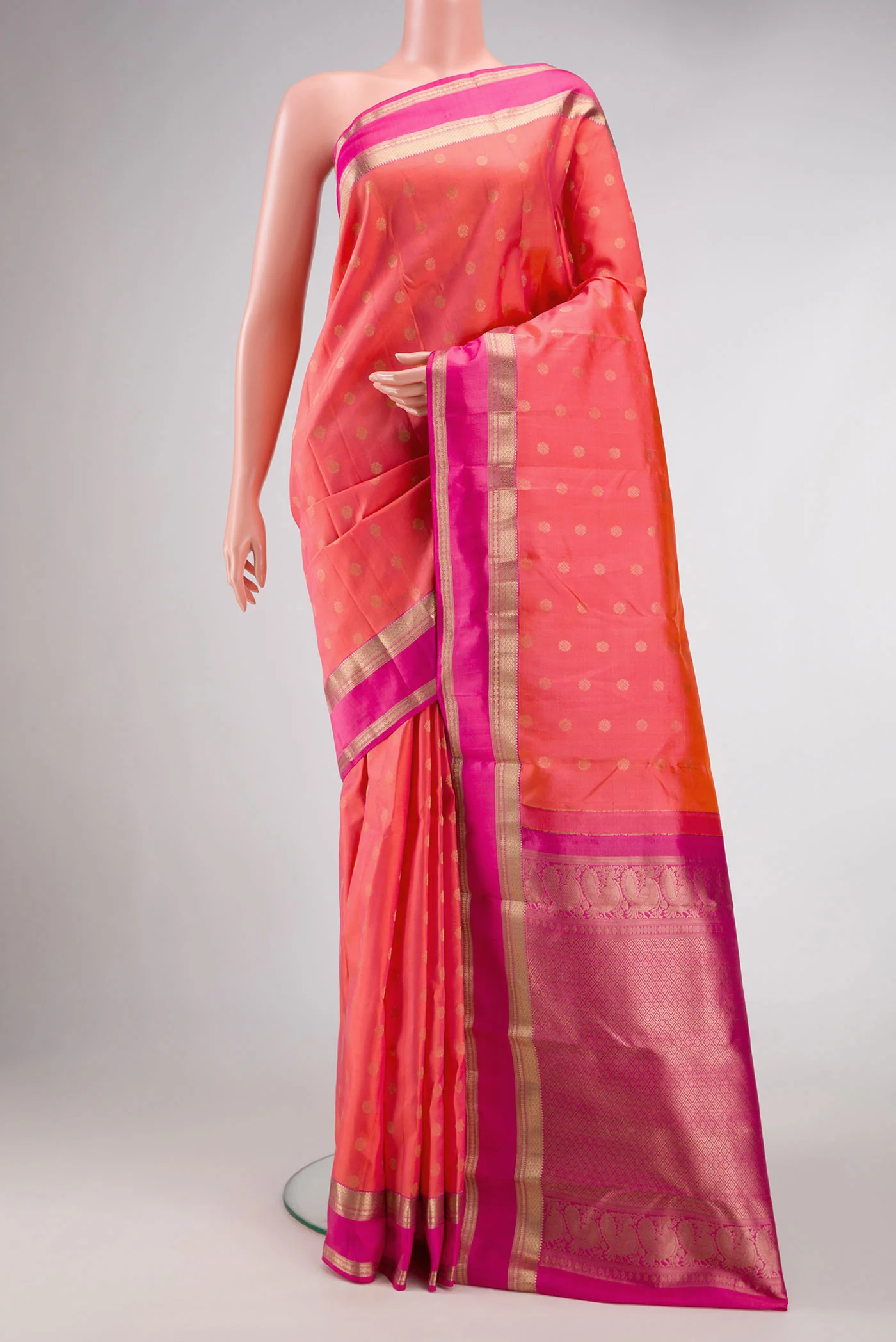 Coral Kanchipuram Silk Saree