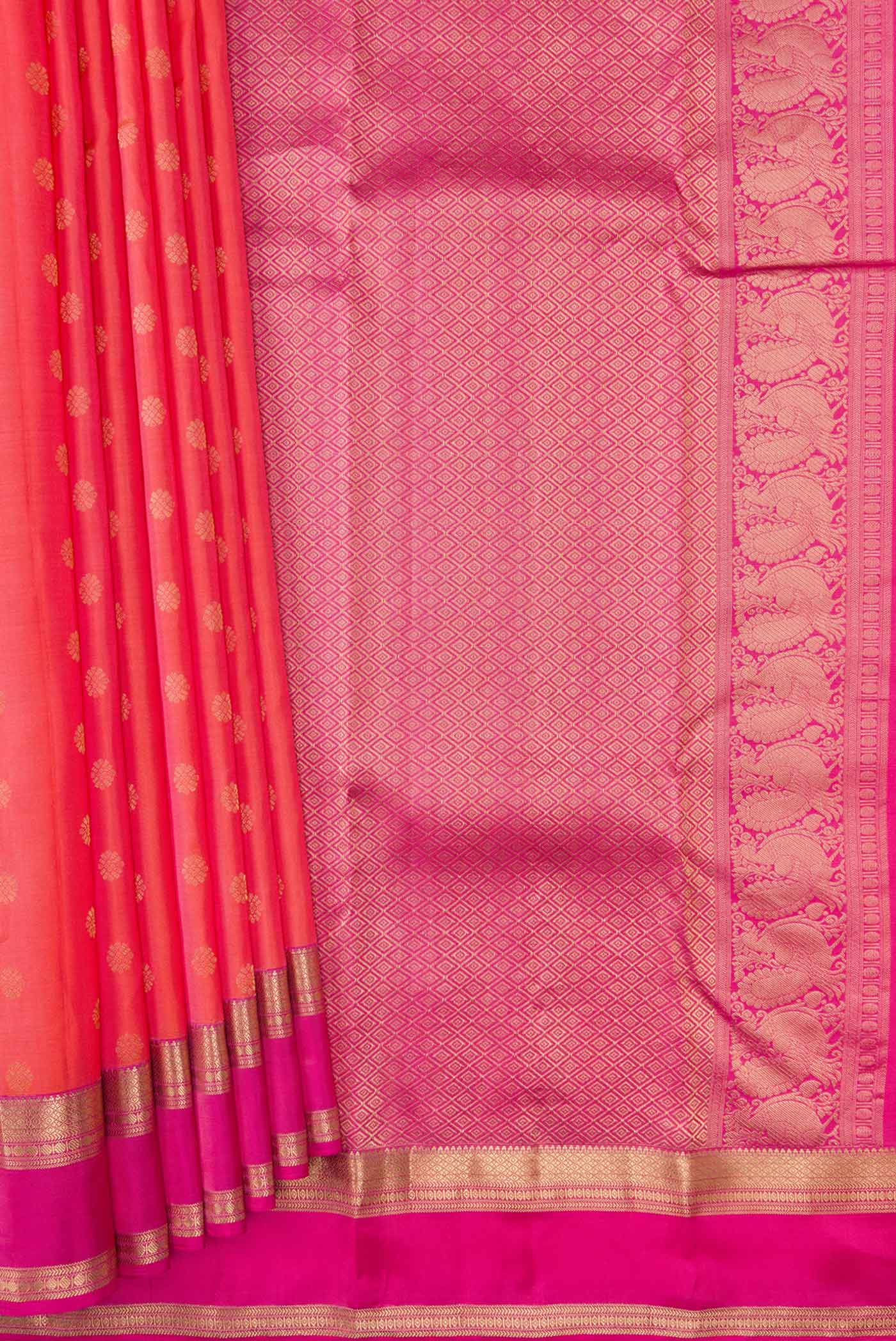 Coral Kanchipuram Silk Saree - Image 4
