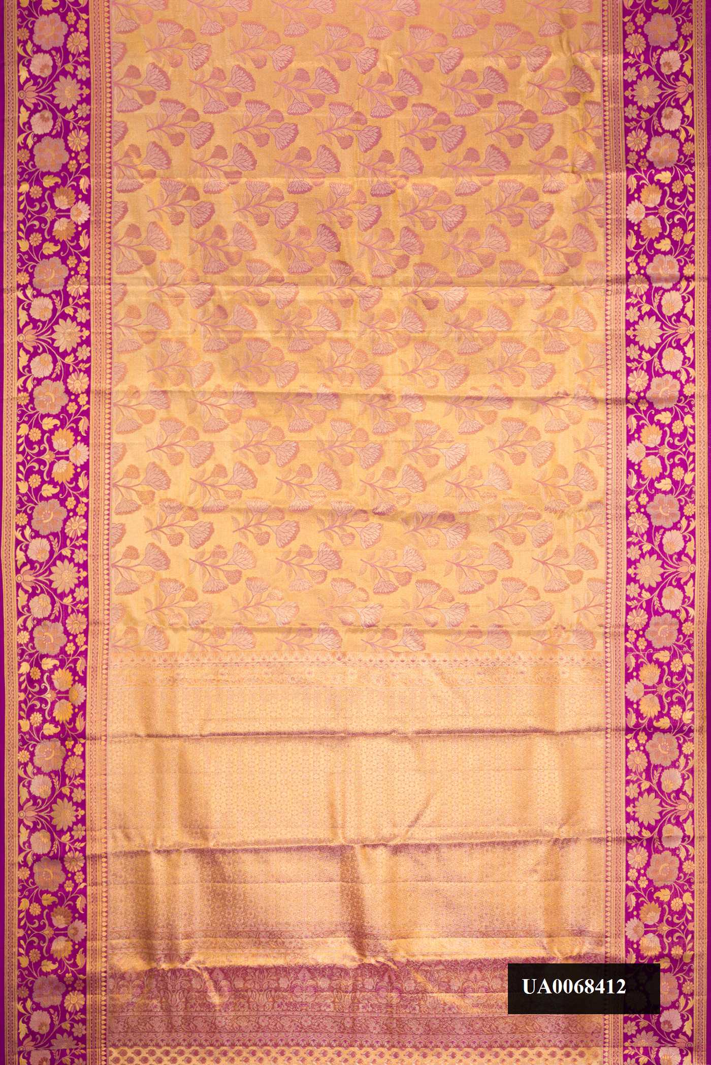 Golden Peach Dual Tone Kanchipuram Tissue Silk Saree
