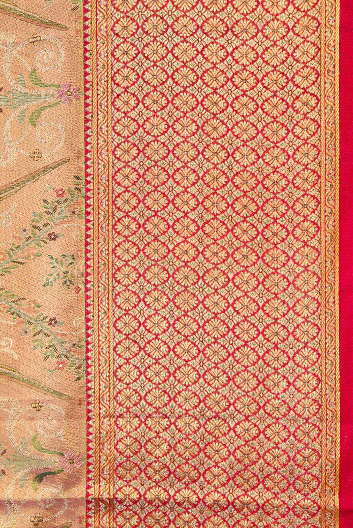 Golden Peach Dual Tone Kanchipuram Tissue Silk Saree - Image 3