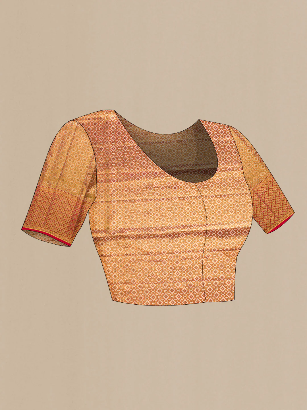 Golden Peach Dual Tone Kanchipuram Tissue Silk Saree - Image 5