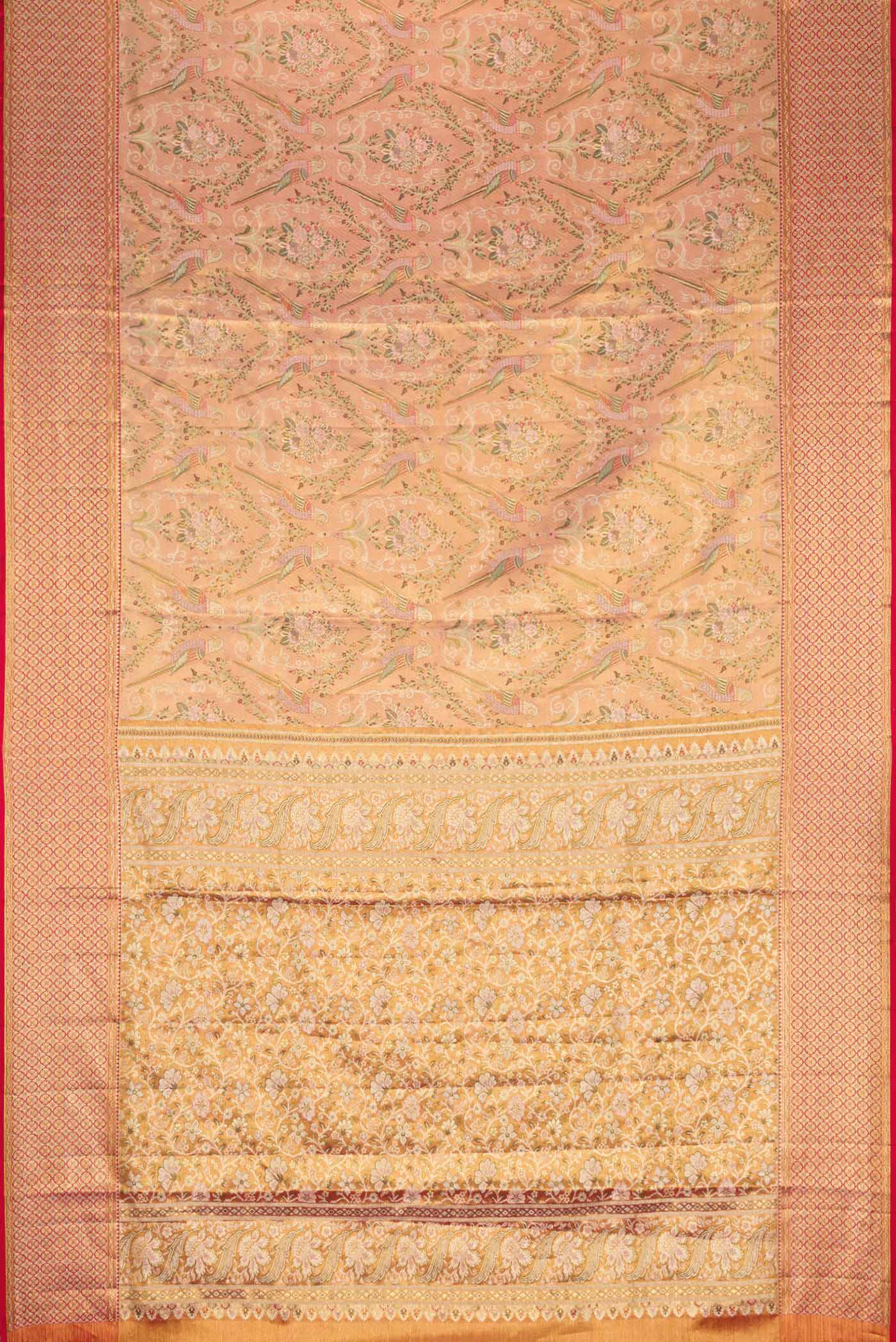 Golden Peach Dual Tone Kanchipuram Tissue Silk Saree - Image 6