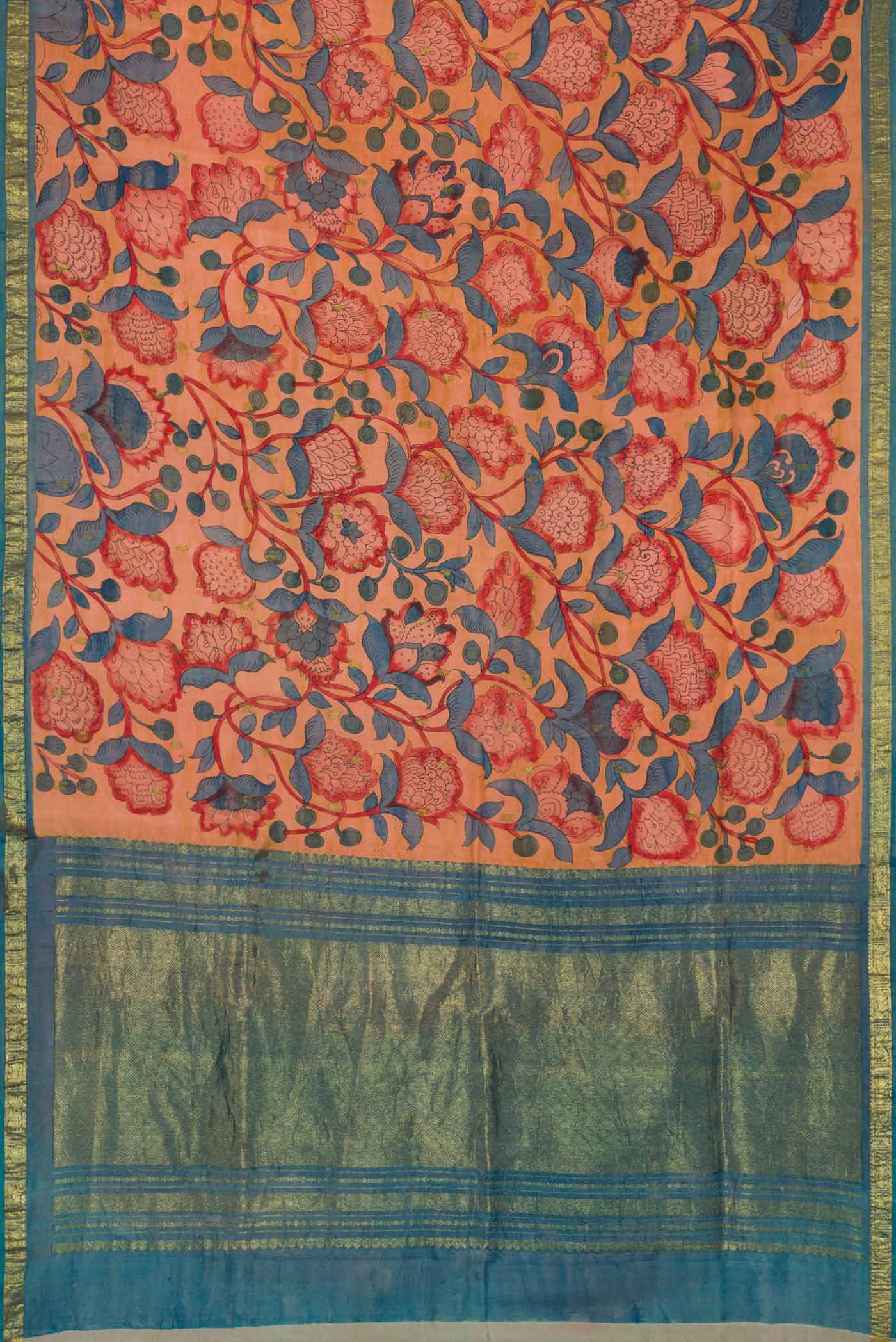 Golden Peach Dual Tone Kanjivaram Silk Saree - Image 6