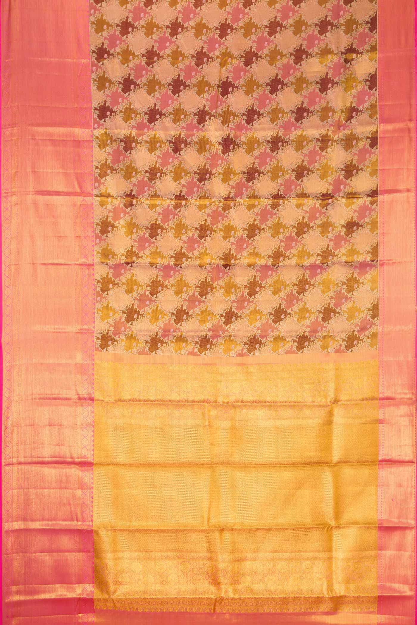 Golden Peach Dual Tone Kanjivaram Tissue Silk Saree - Image 6