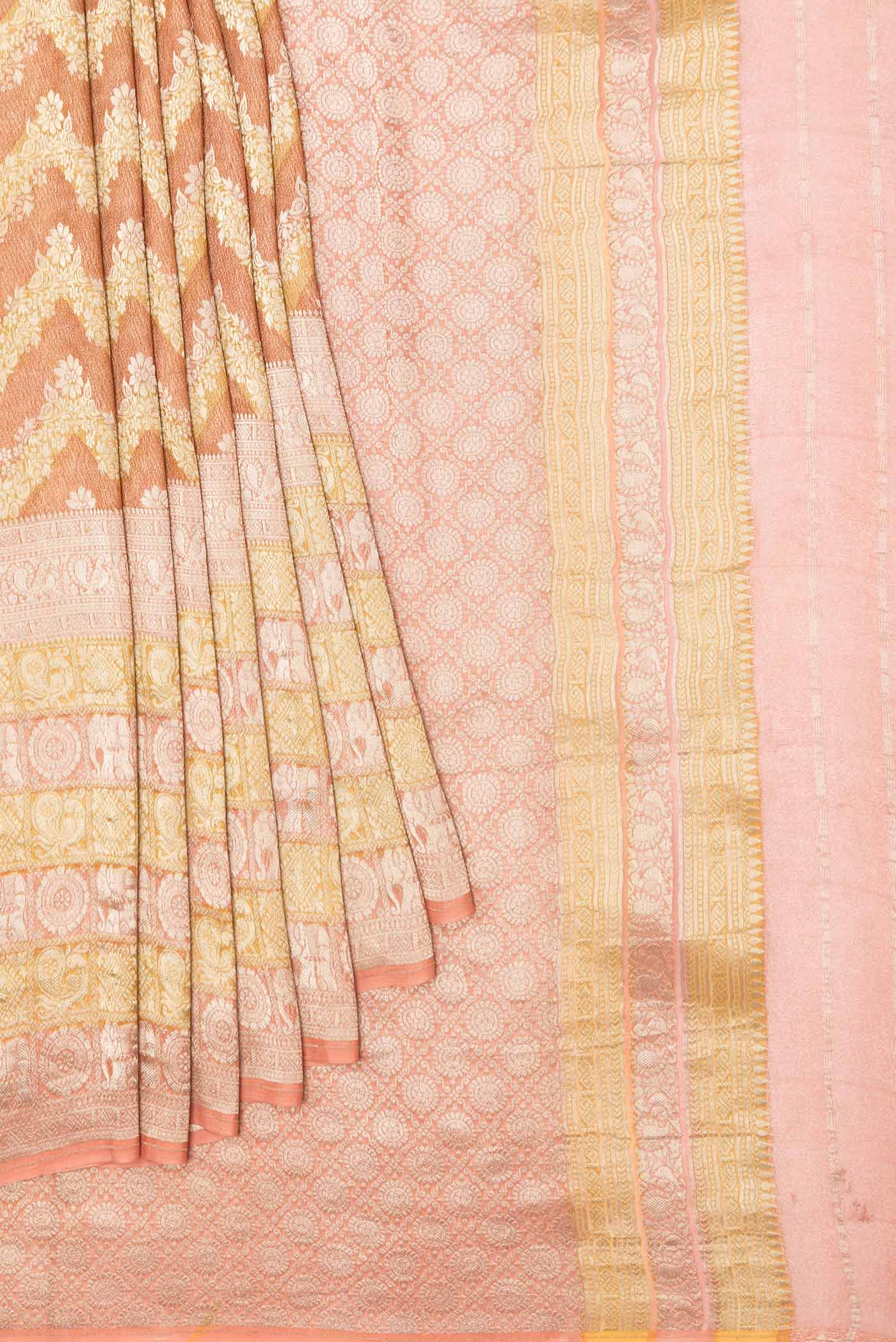 Golden Peach Dual Tone Mysore Georgette Saree - Image 4