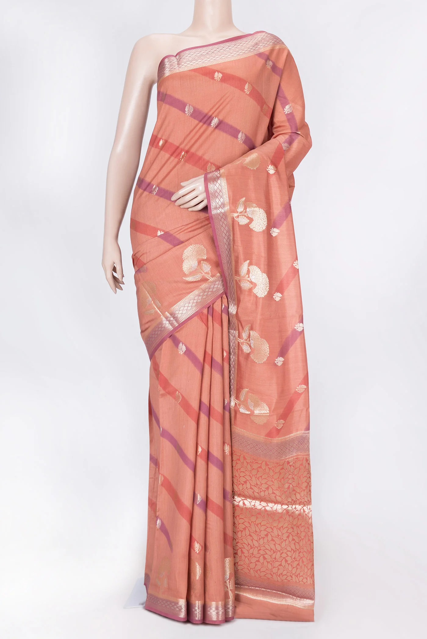 Rust Banarasi Raw Silk Saree
