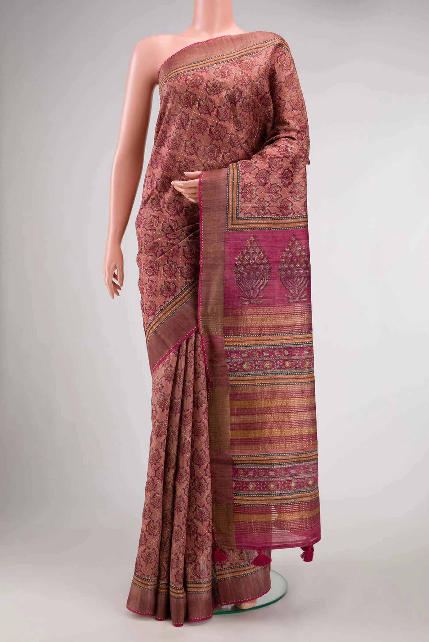Coral Tussar Silk Saree