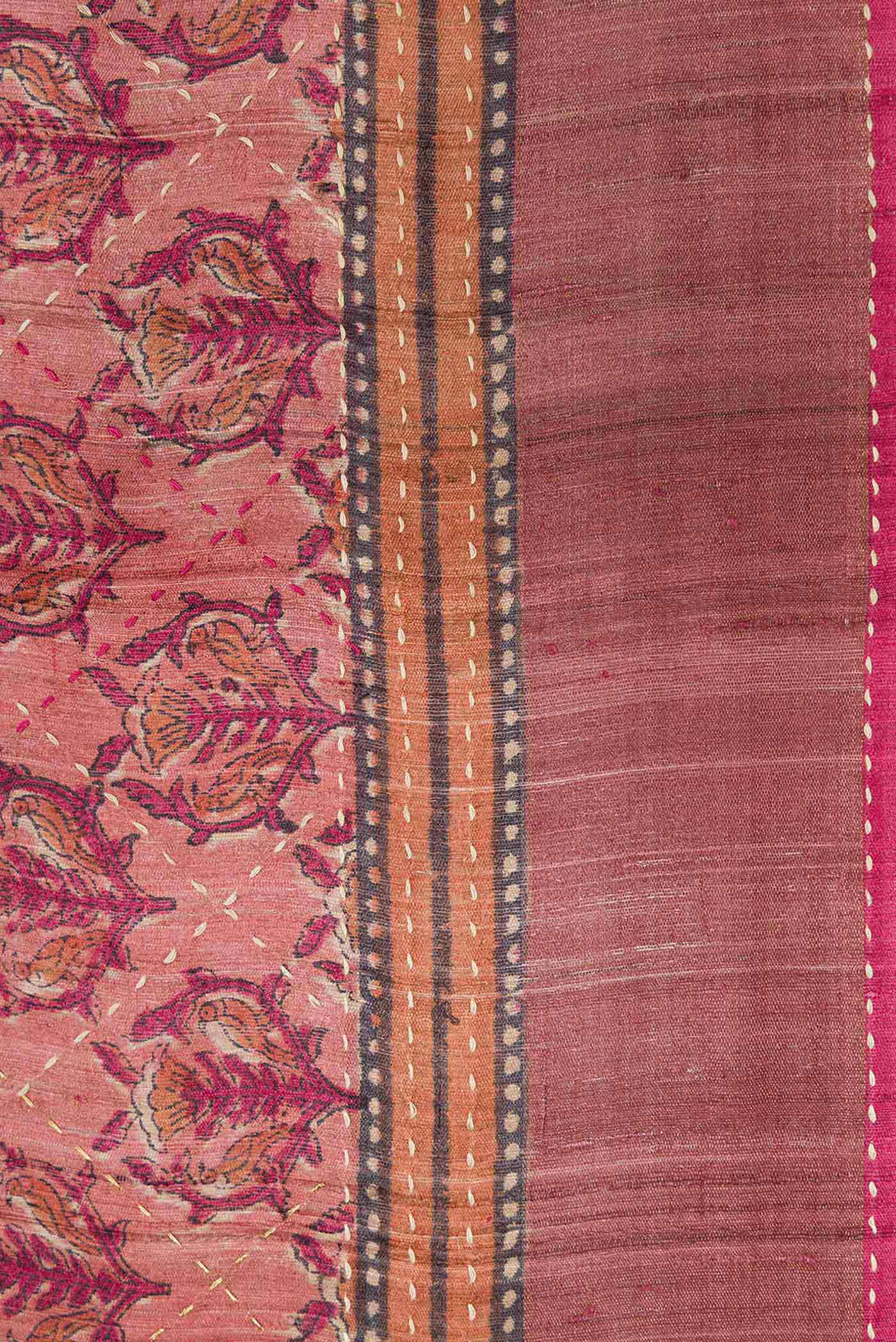 Coral Tussar Silk Saree - Image 3