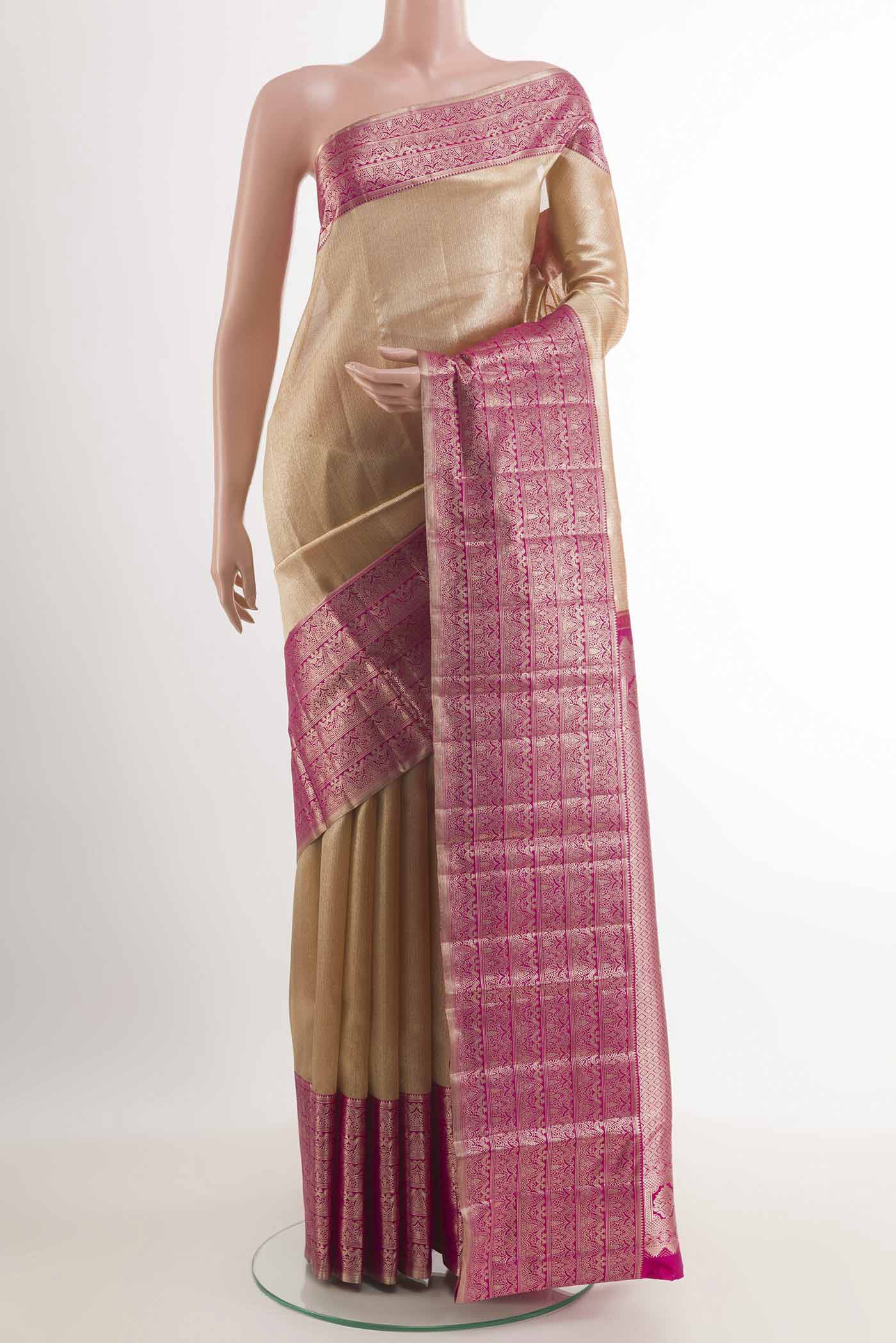 Golden Peach Dual Tone Kanchipuram Tissue Silk Saree