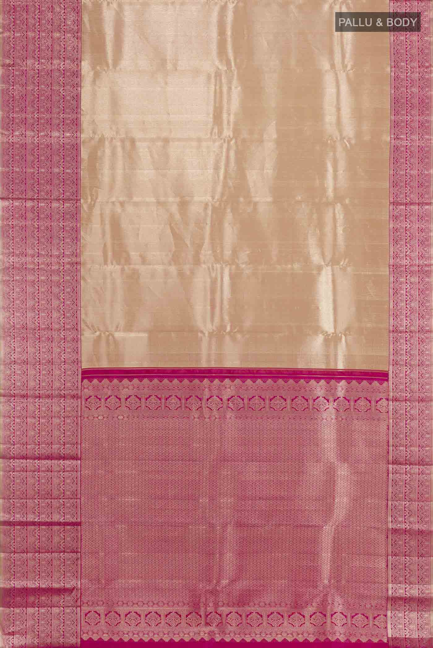 Golden Peach Dual Tone Kanchipuram Tissue Silk Saree - Image 5