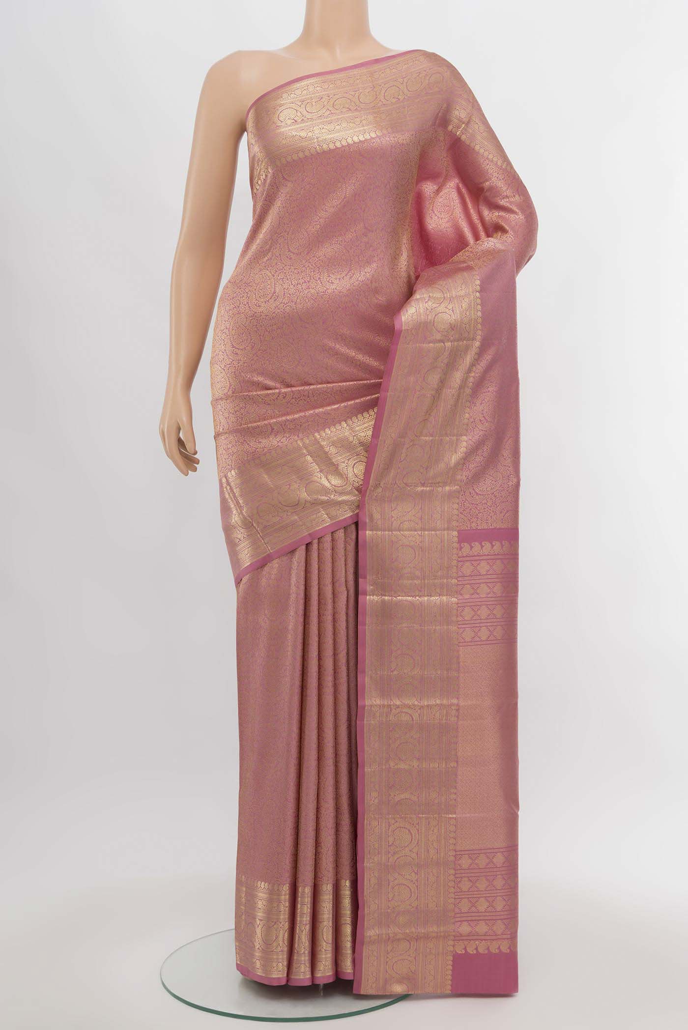 Rose pink Kanchipuram Silk Saree