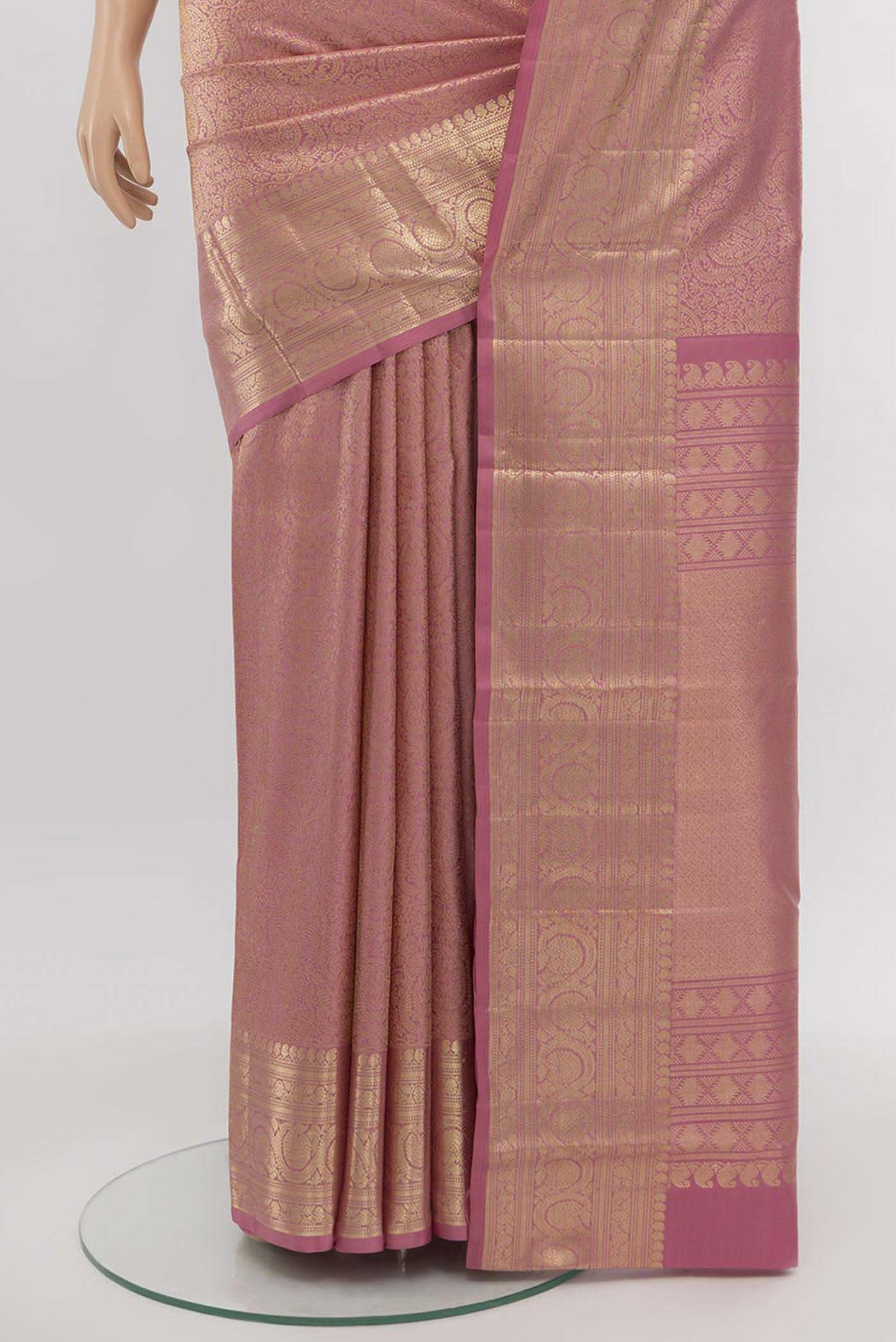Rose pink Kanchipuram Silk Saree - Image 3