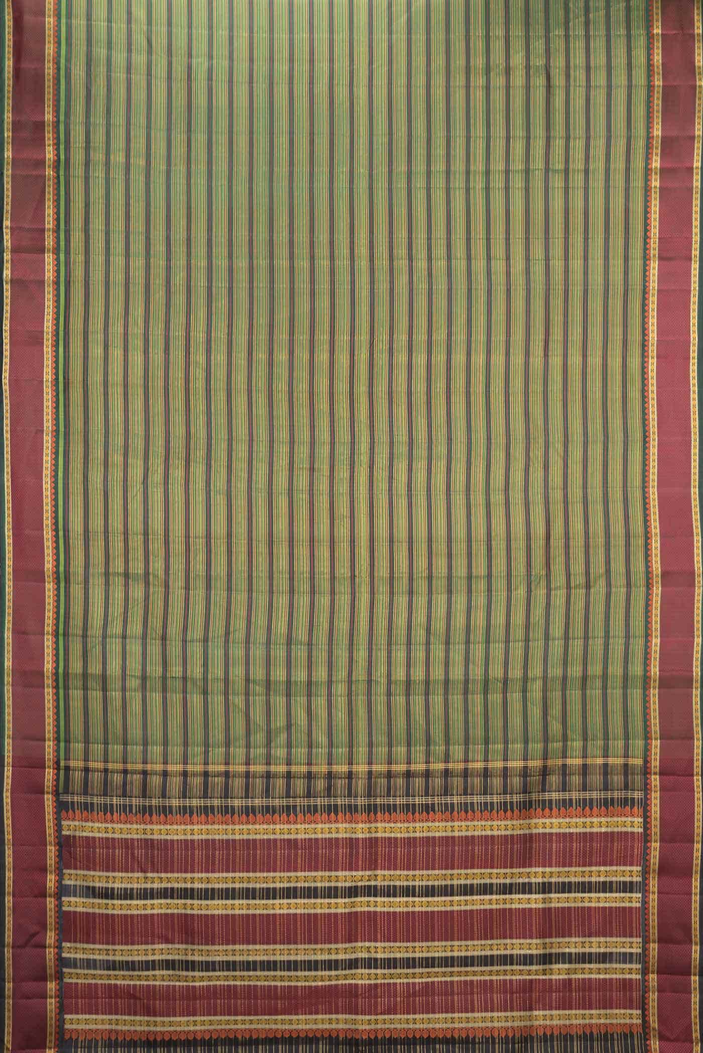 Green and Mustard Dual Tone Kanjivaram Silk Saree - Image 4