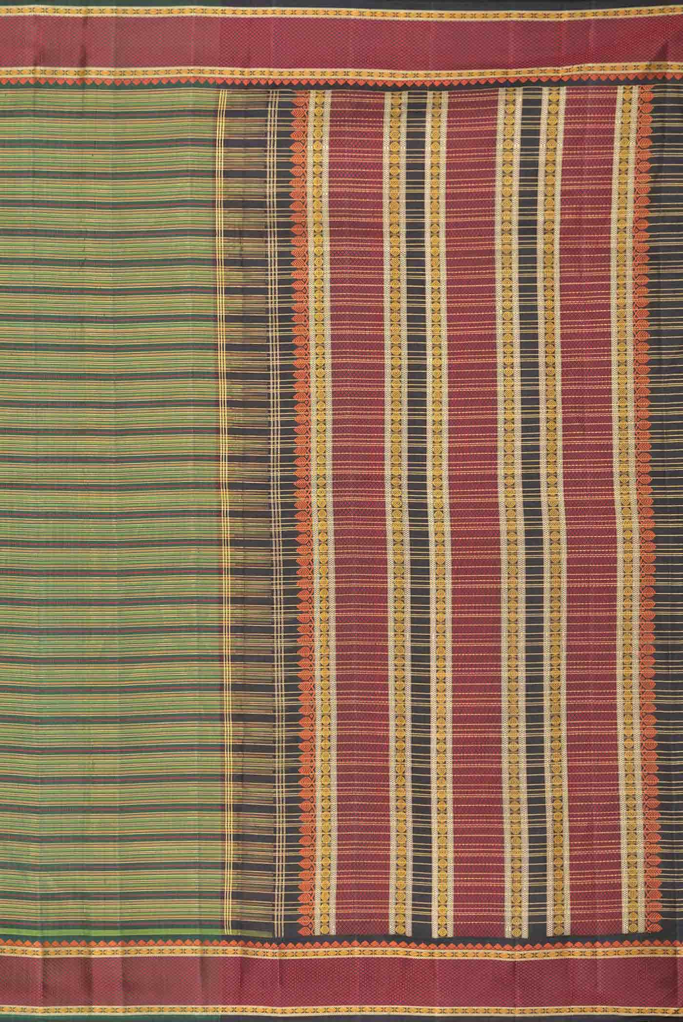 Green and Mustard Dual Tone Kanjivaram Silk Saree - Image 5