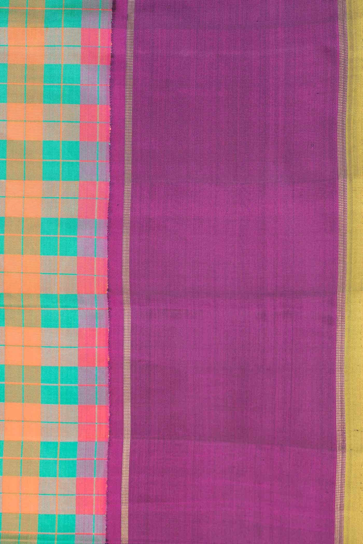 Pure Silk Pure Zari Green and Orange Dual Tone Kanchipuram Saree - Image 6