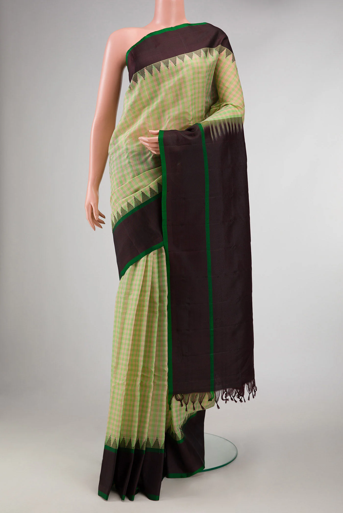 Green and Pink Color Gadwal Silk Saree