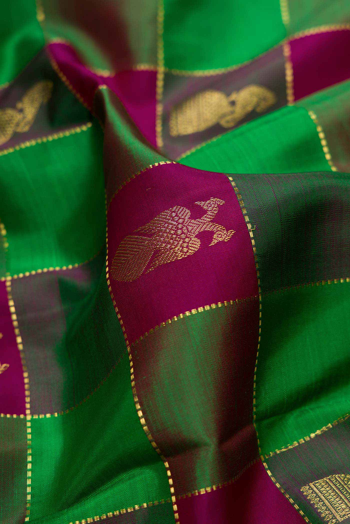 Green and Purple Color Kanchipuram Silk Saree - Image 2