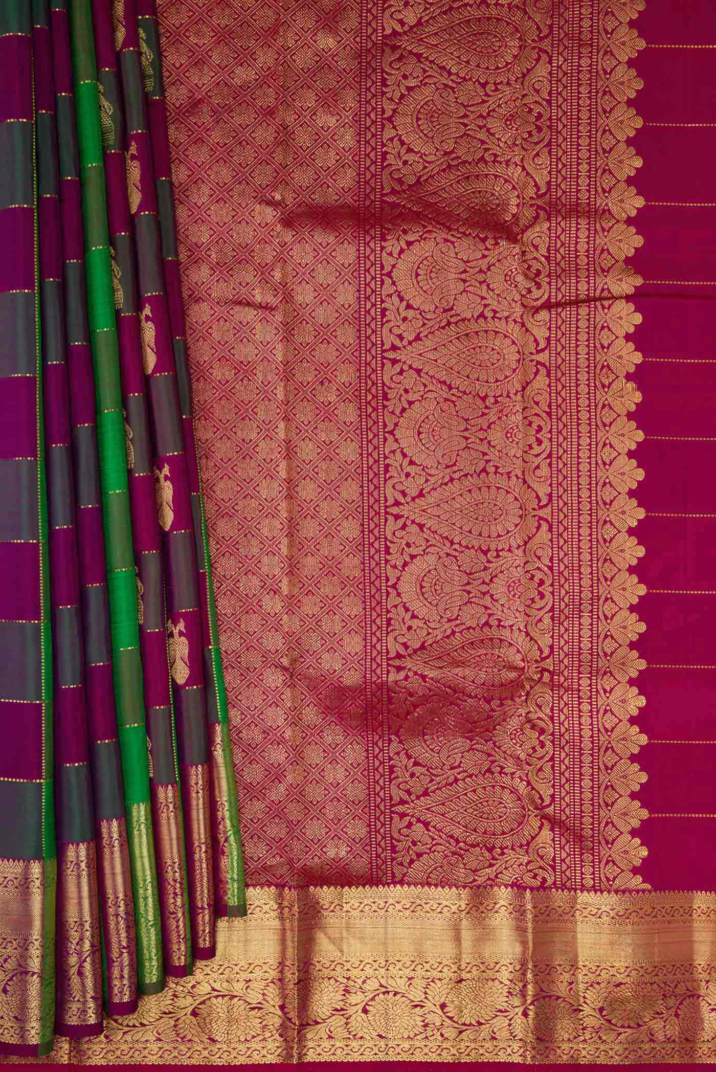 Green and Purple Color Kanchipuram Silk Saree - Image 4