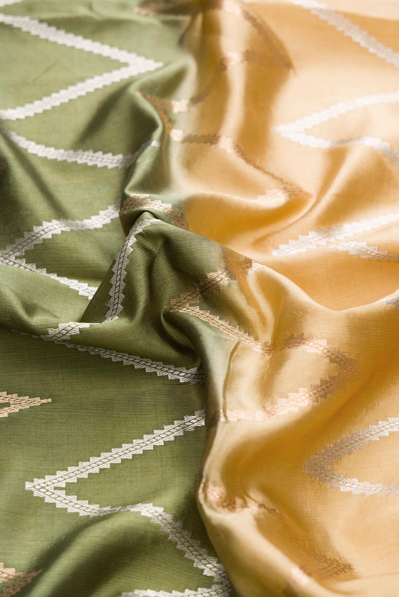 Green and Sandal Color Tussar Silk Saree - Image 2