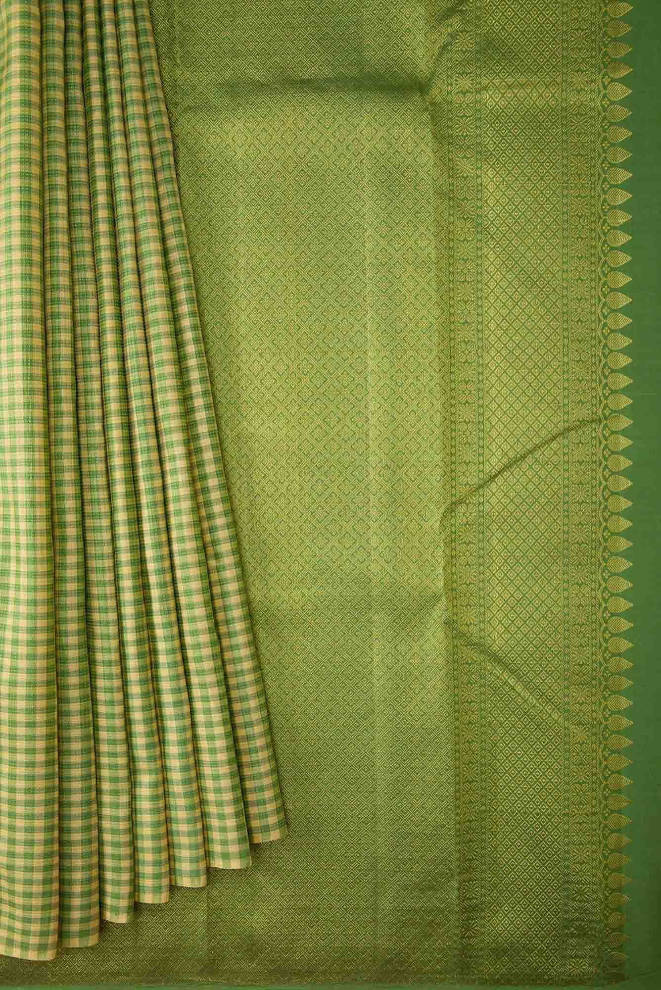Green and Sandal Dual Tone Kanchipuram Silk Saree - Image 2