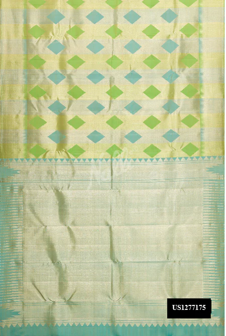 Green and Sky Blue Dual Tone Kanchipuram Silk Saree