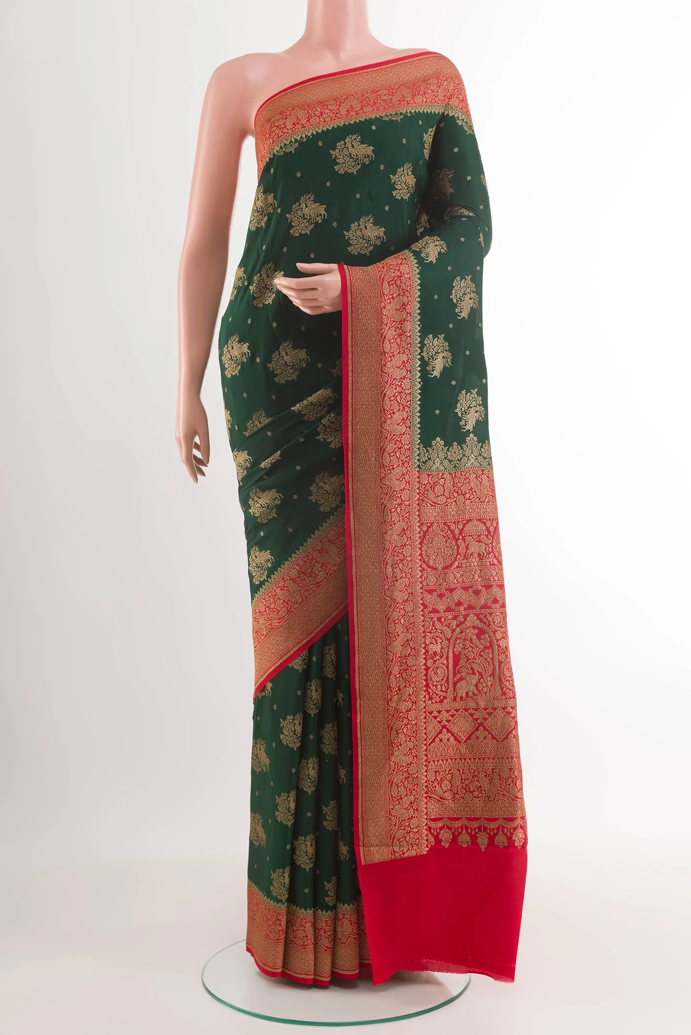 Bottle Green Banarasi Georgette Saree