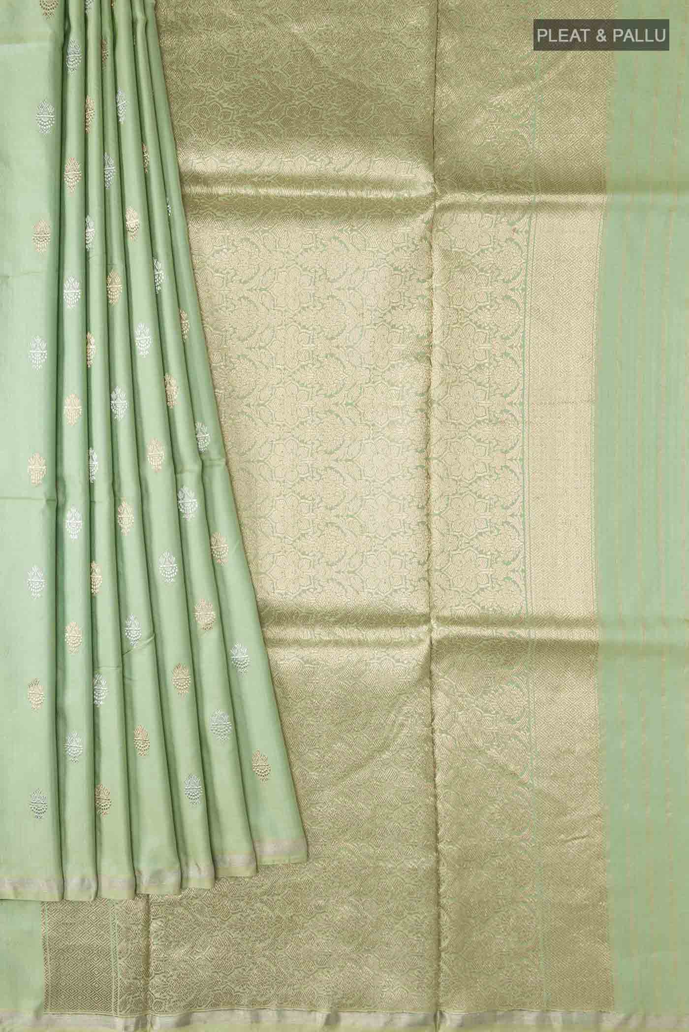 Green Banarasi Katan Silk Saree - Image 4