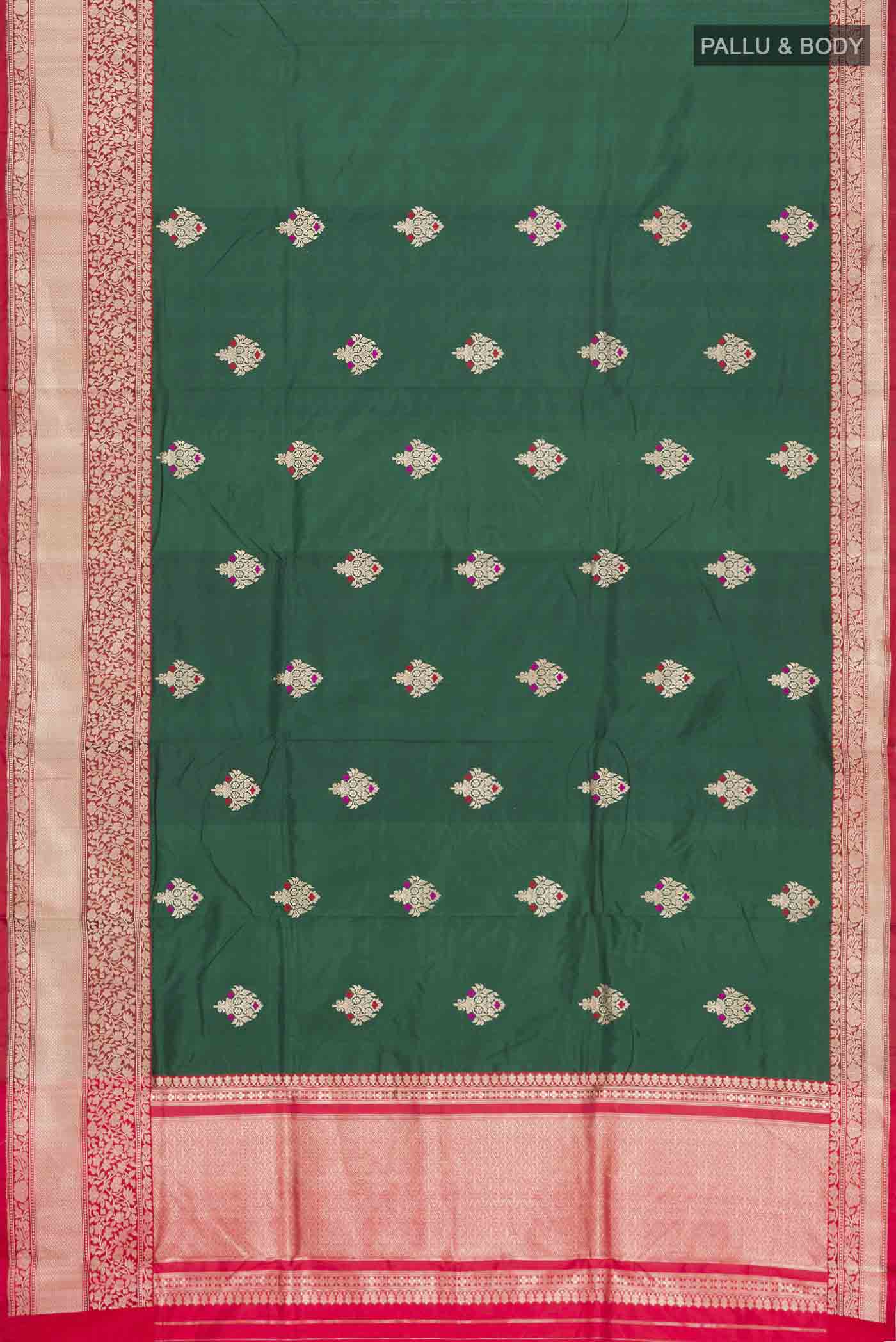 Green with Blue Color Banarasi Katan Silk Saree - Image 6