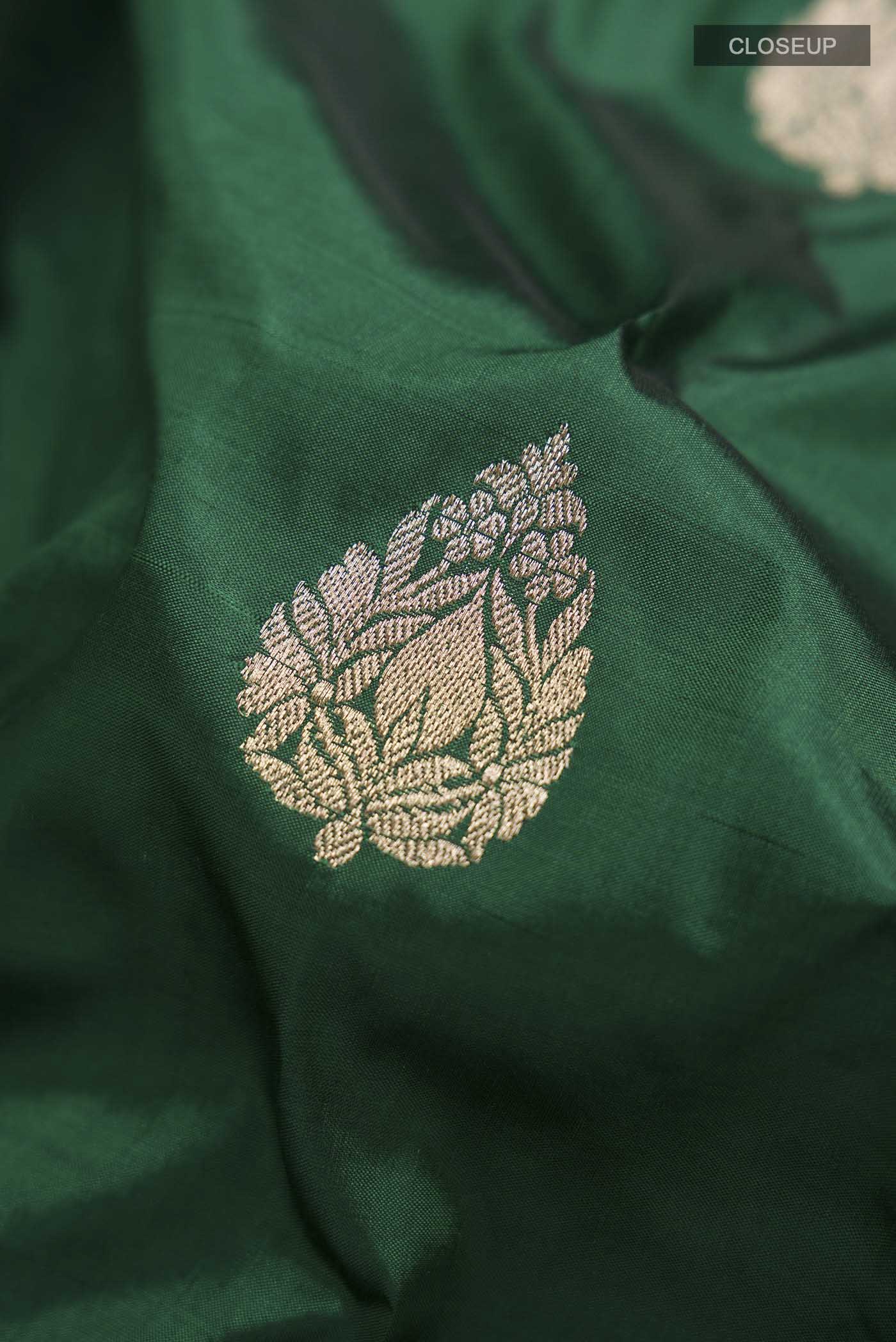 Green Banarasi Katan Silk Saree - Image 2