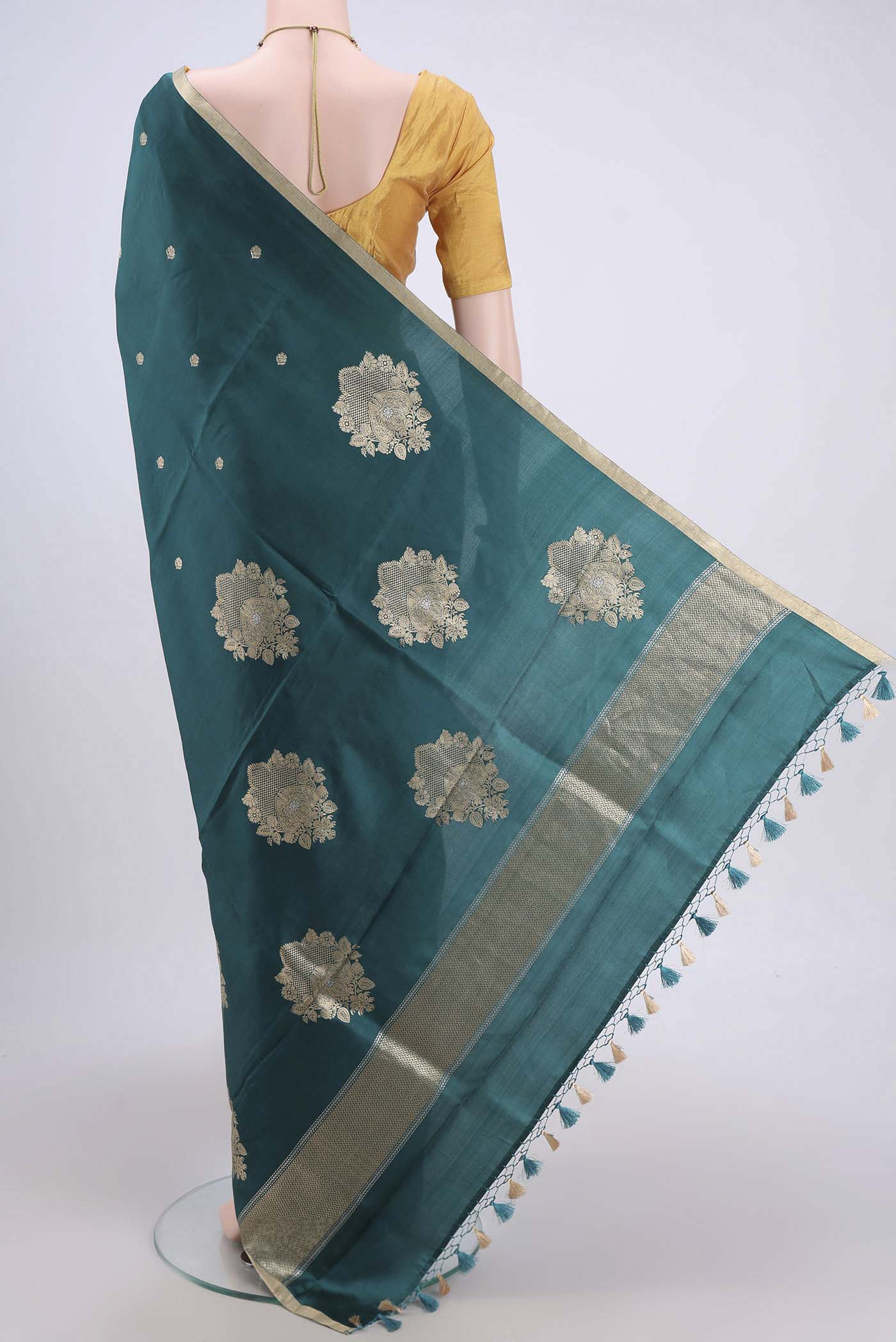 Teal Banarasi Silk Saree - Image 3