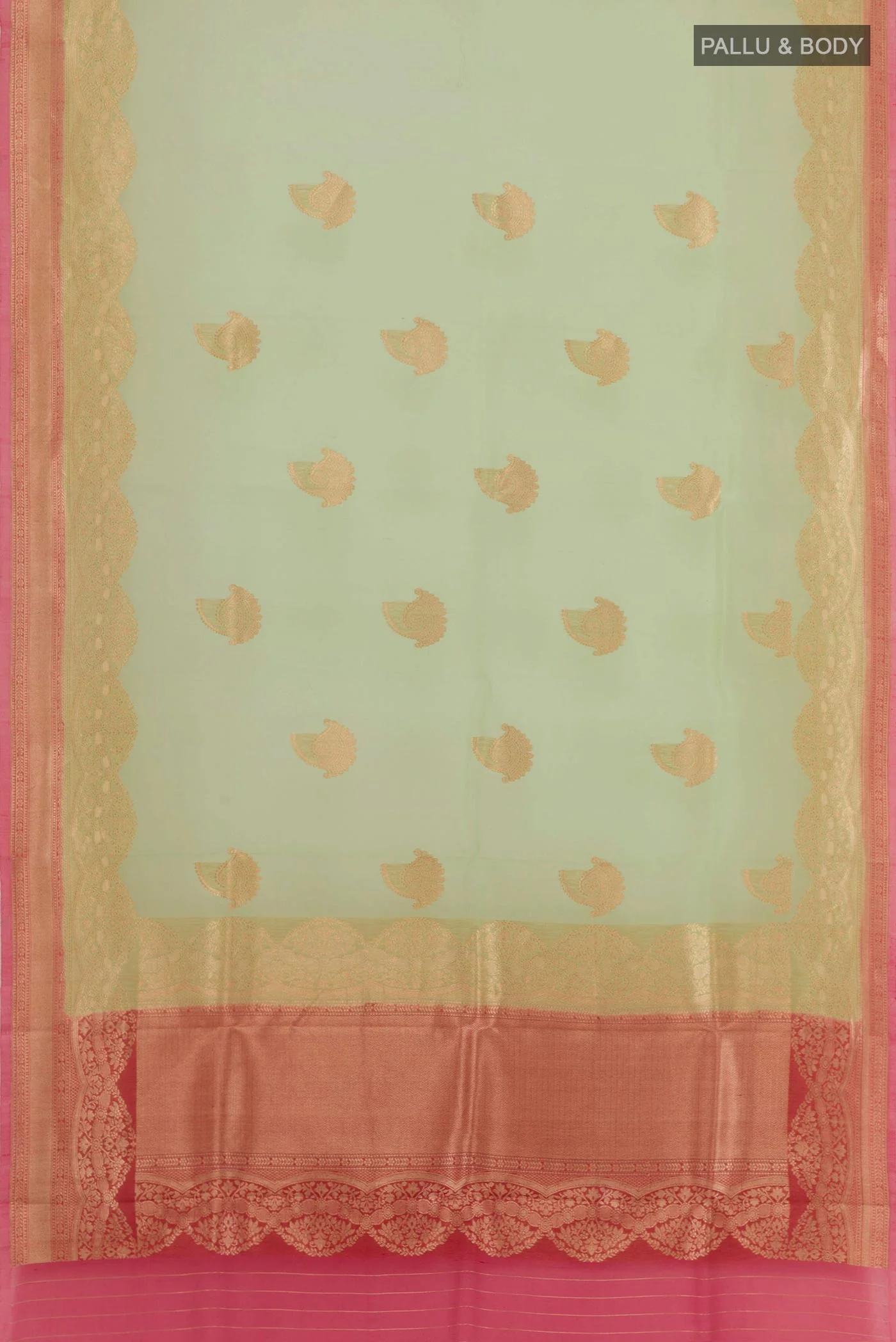 Light Green Banarasi Kora Silk Saree - Image 3