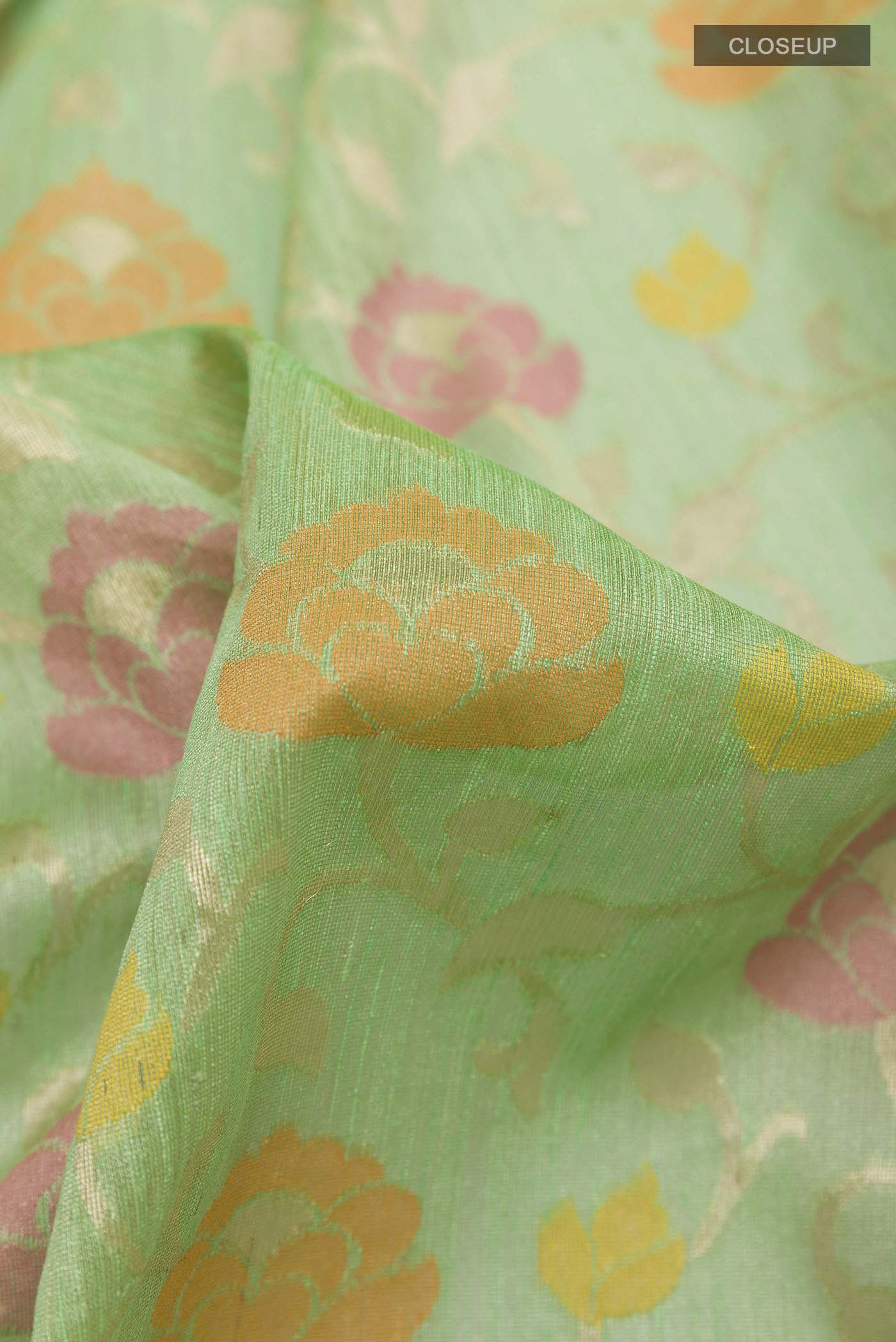 Green Banarasi Kora Silk Saree - Image 2