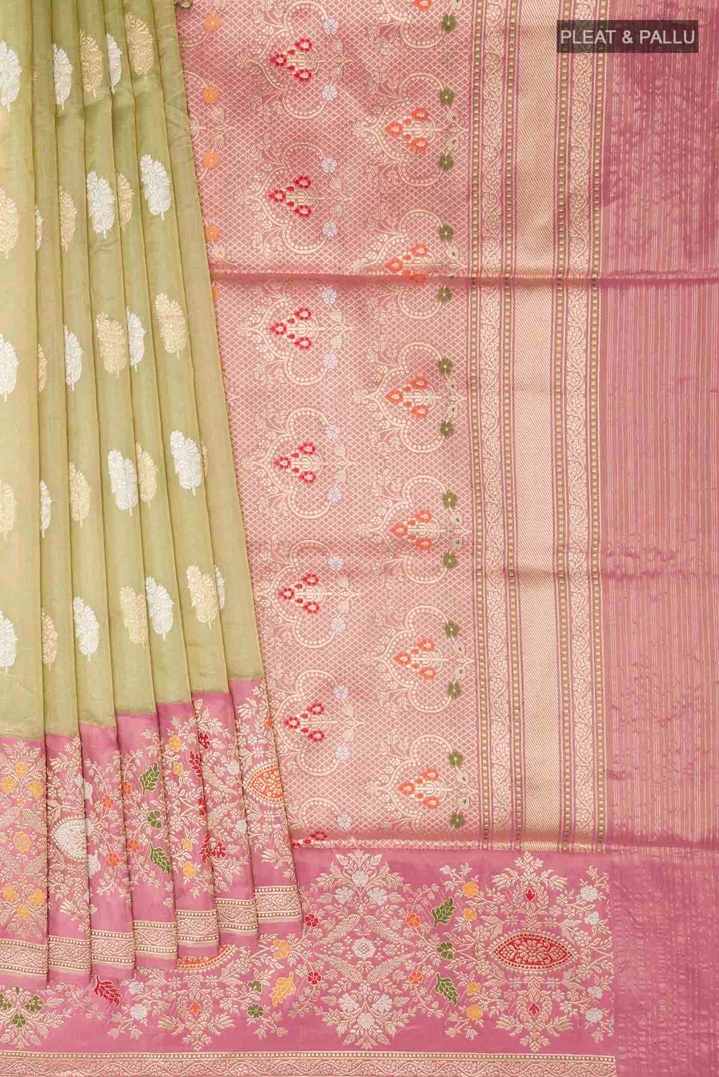 Green Banarasi Kora Silk Saree - Image 4