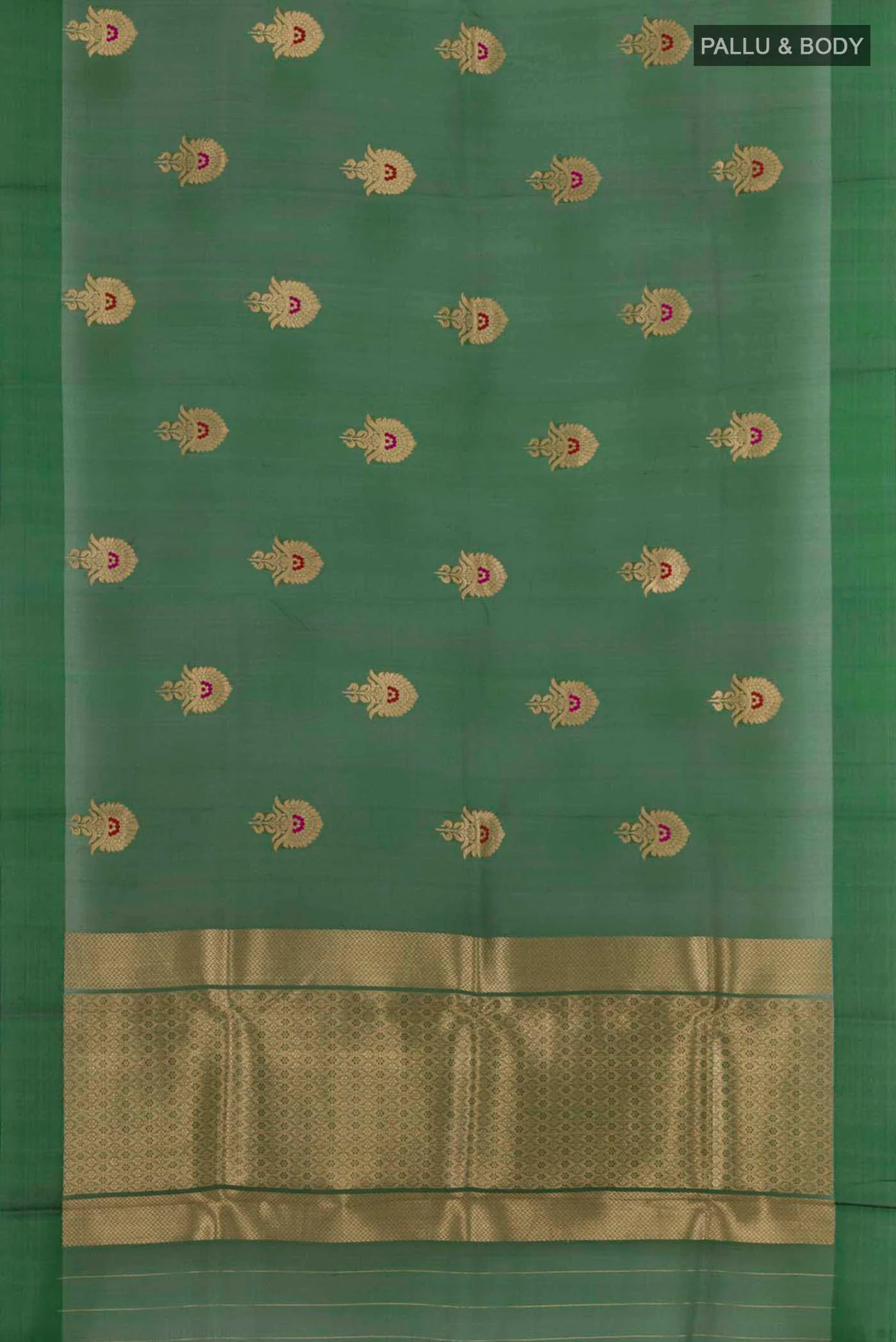 Green Banarasi Kora Silk Saree - Image 3