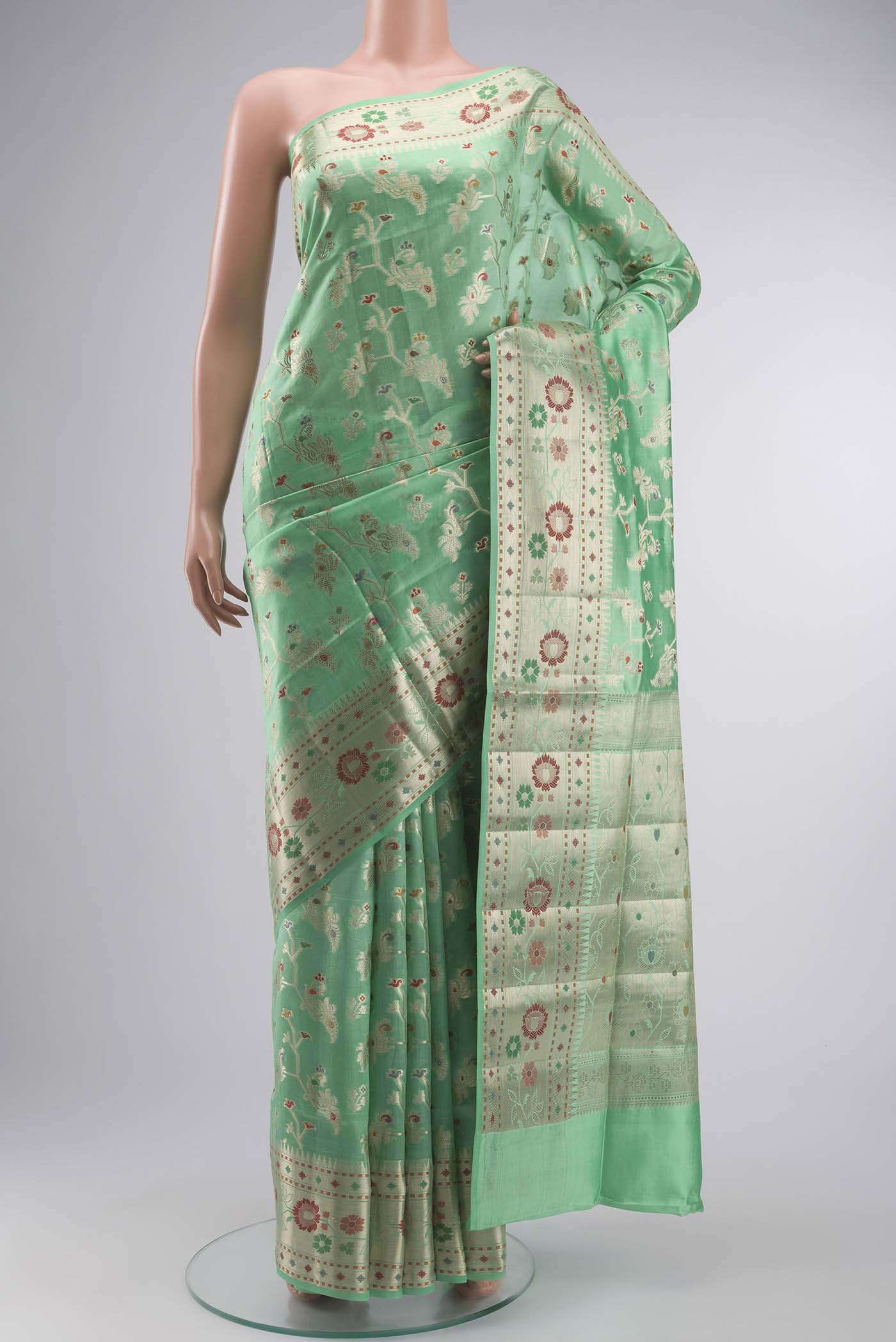 Green Banarasi Raw Silk Saree