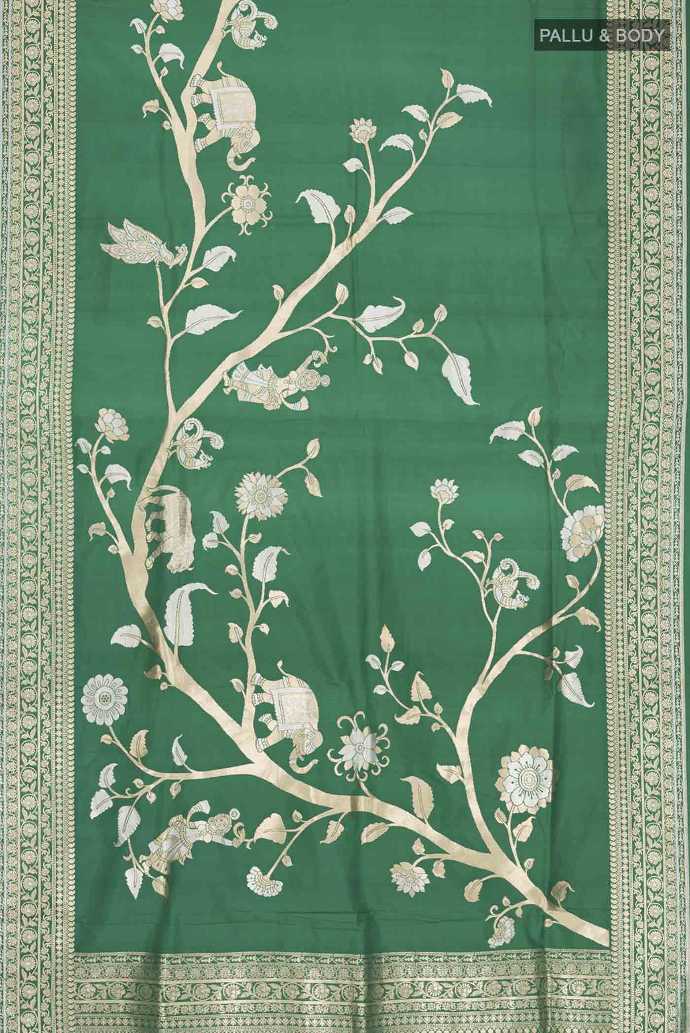 Green Banarasi Silk Saree - Image 6