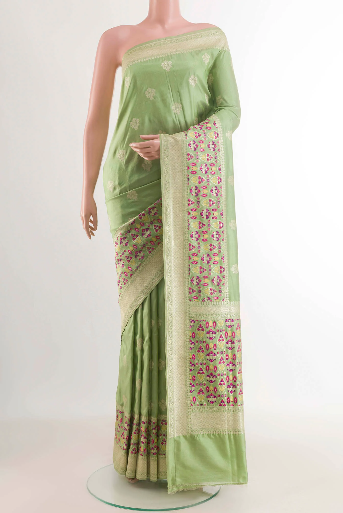 Pista Green Banarasi Silk Saree