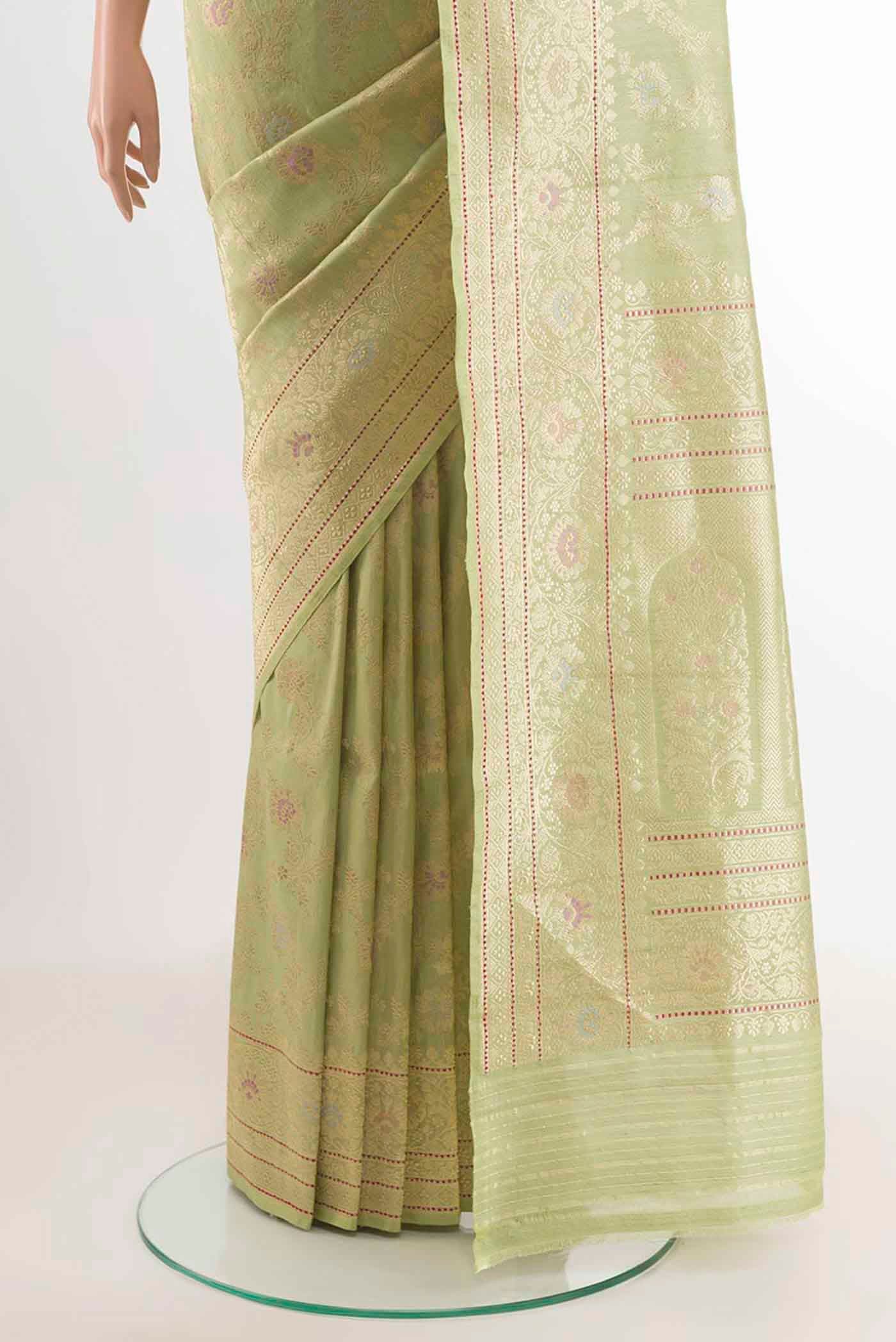 Green Banarasi Silk Saree - Image 3