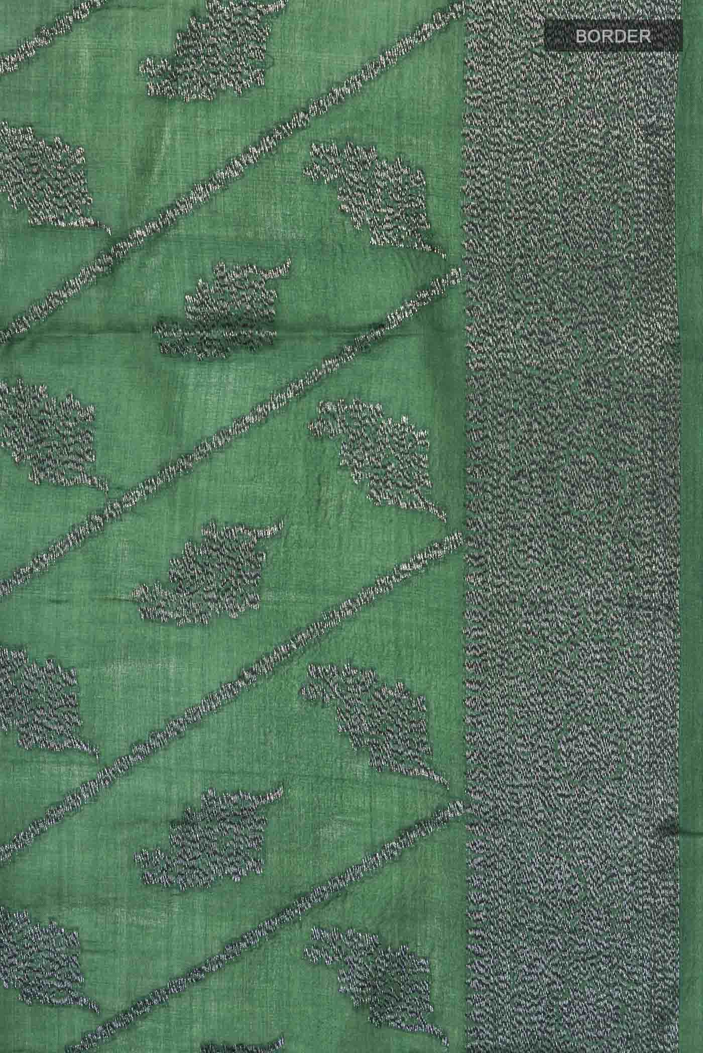 Green Banarasi Tussar Silk Saree - Image 3