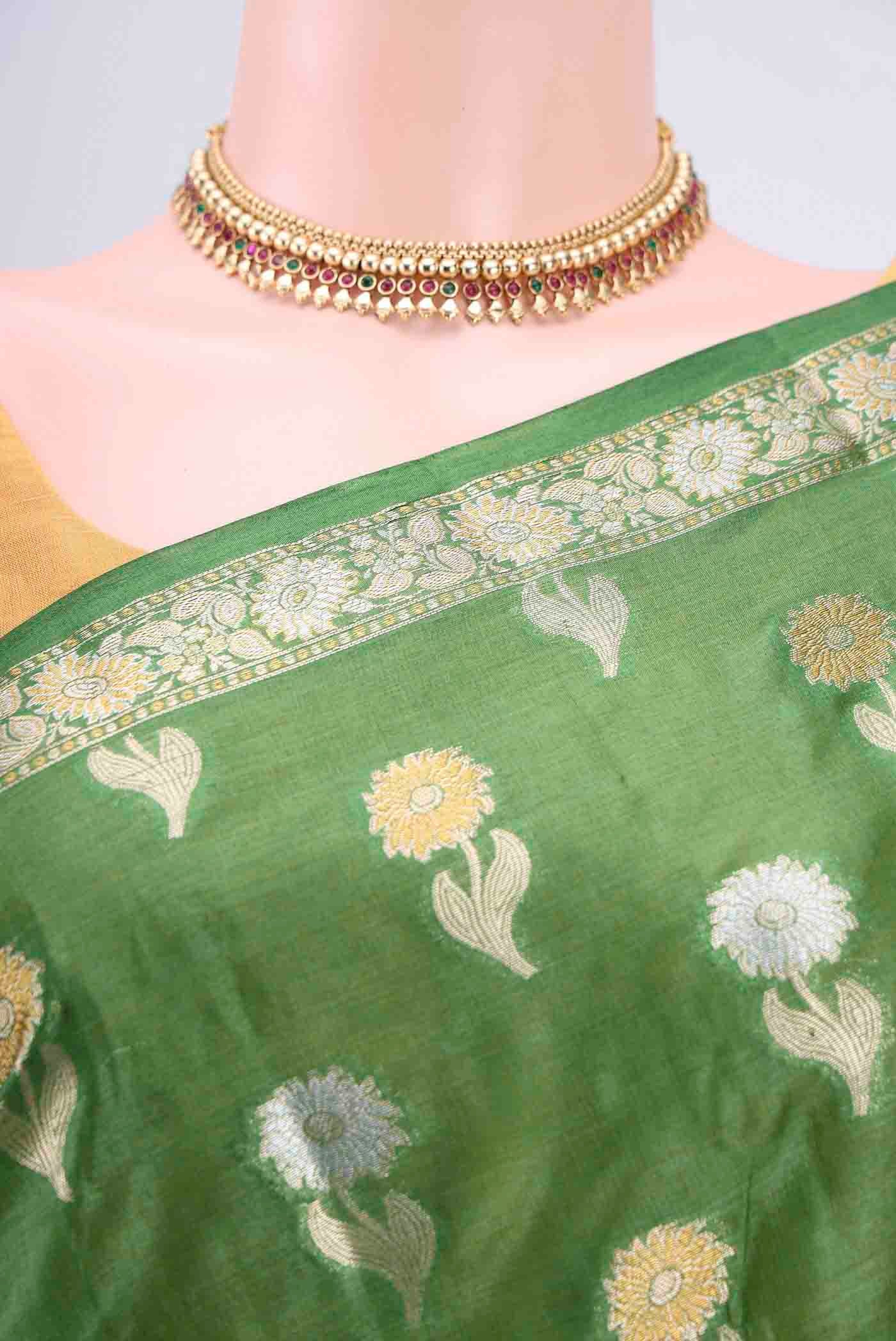 Green Banarasi Tussar Silk Saree - Image 2