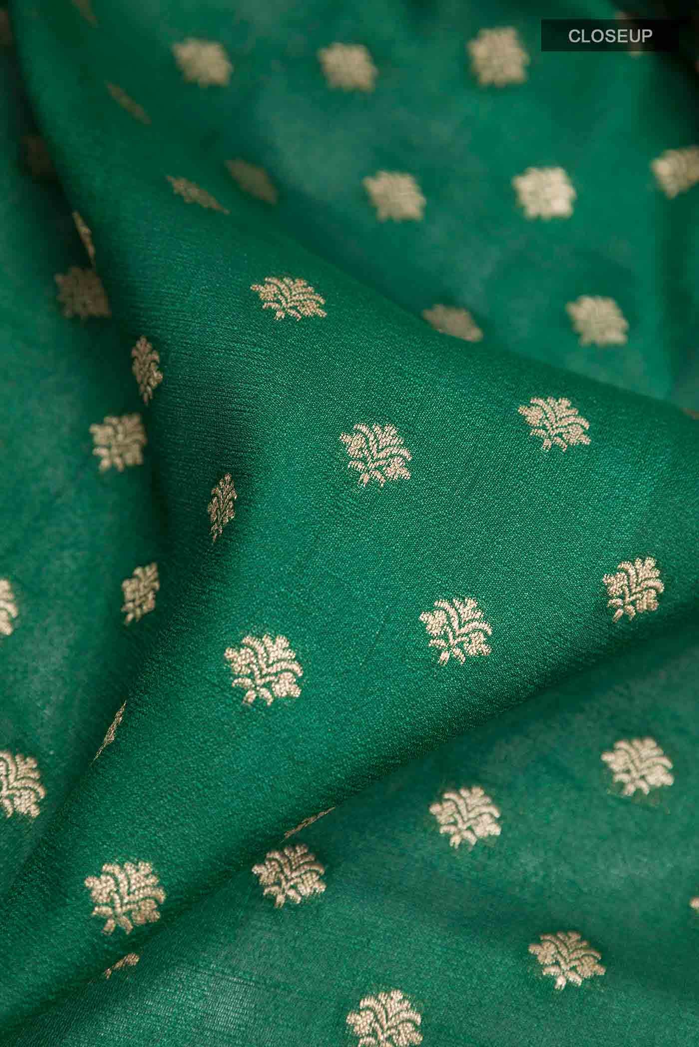 Green Banarasi Tussar Silk Saree - Image 3