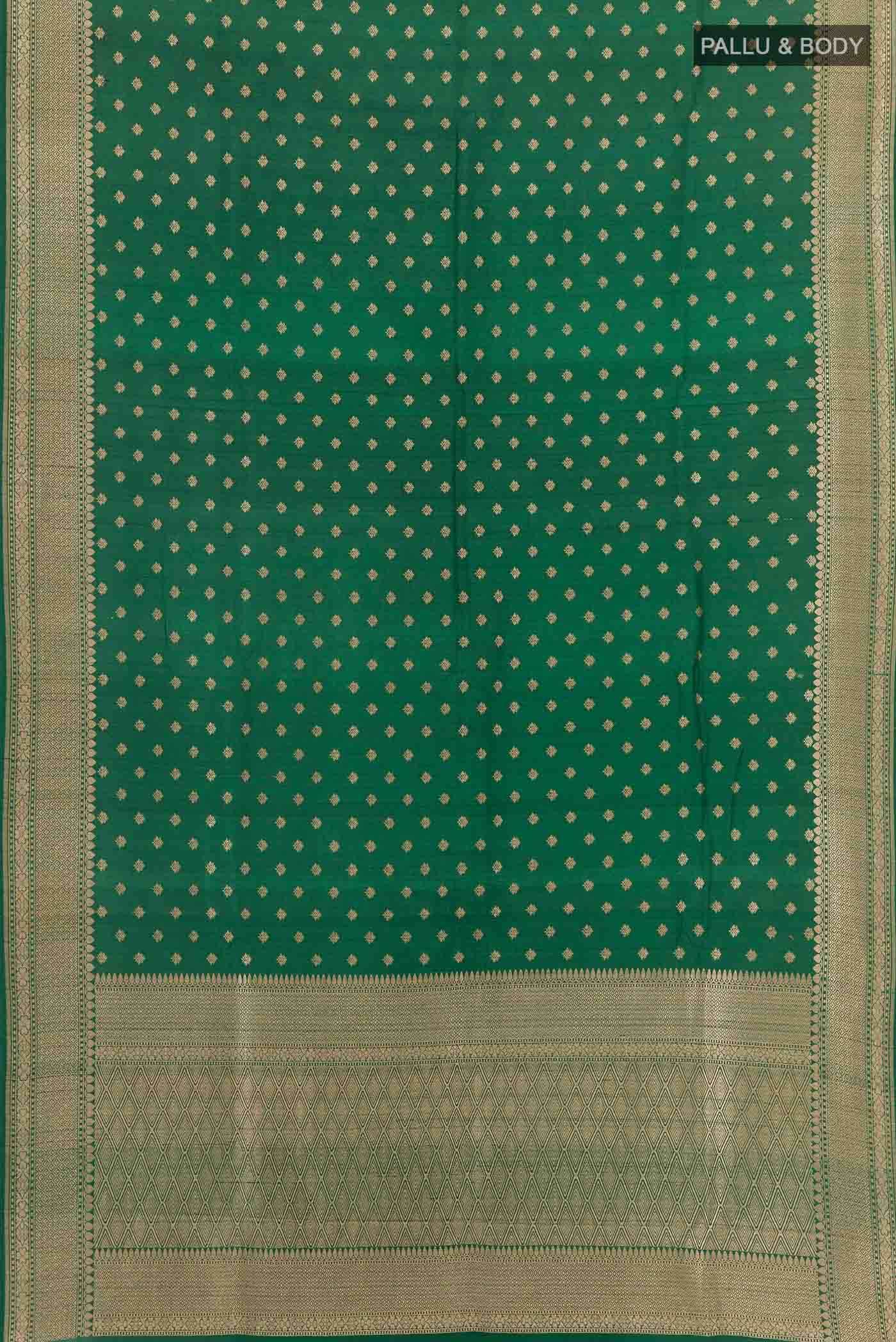 Green Banarasi Tussar Silk Saree - Image 4