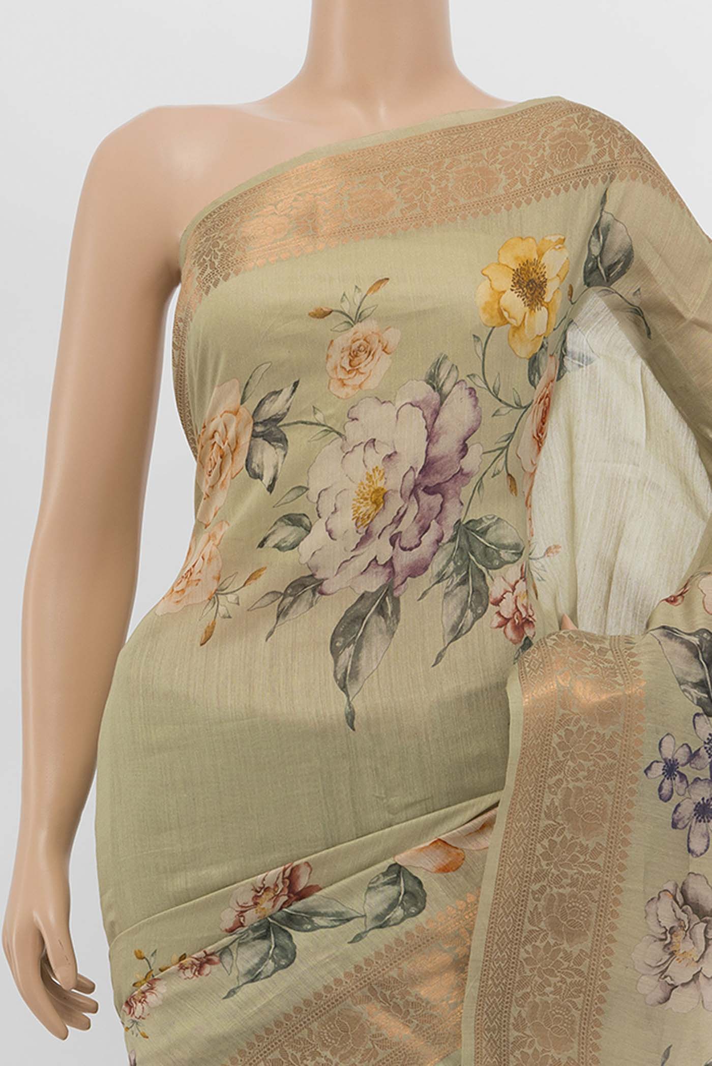 Green Bhagalpuri Tussar Silk Saree - Image 2
