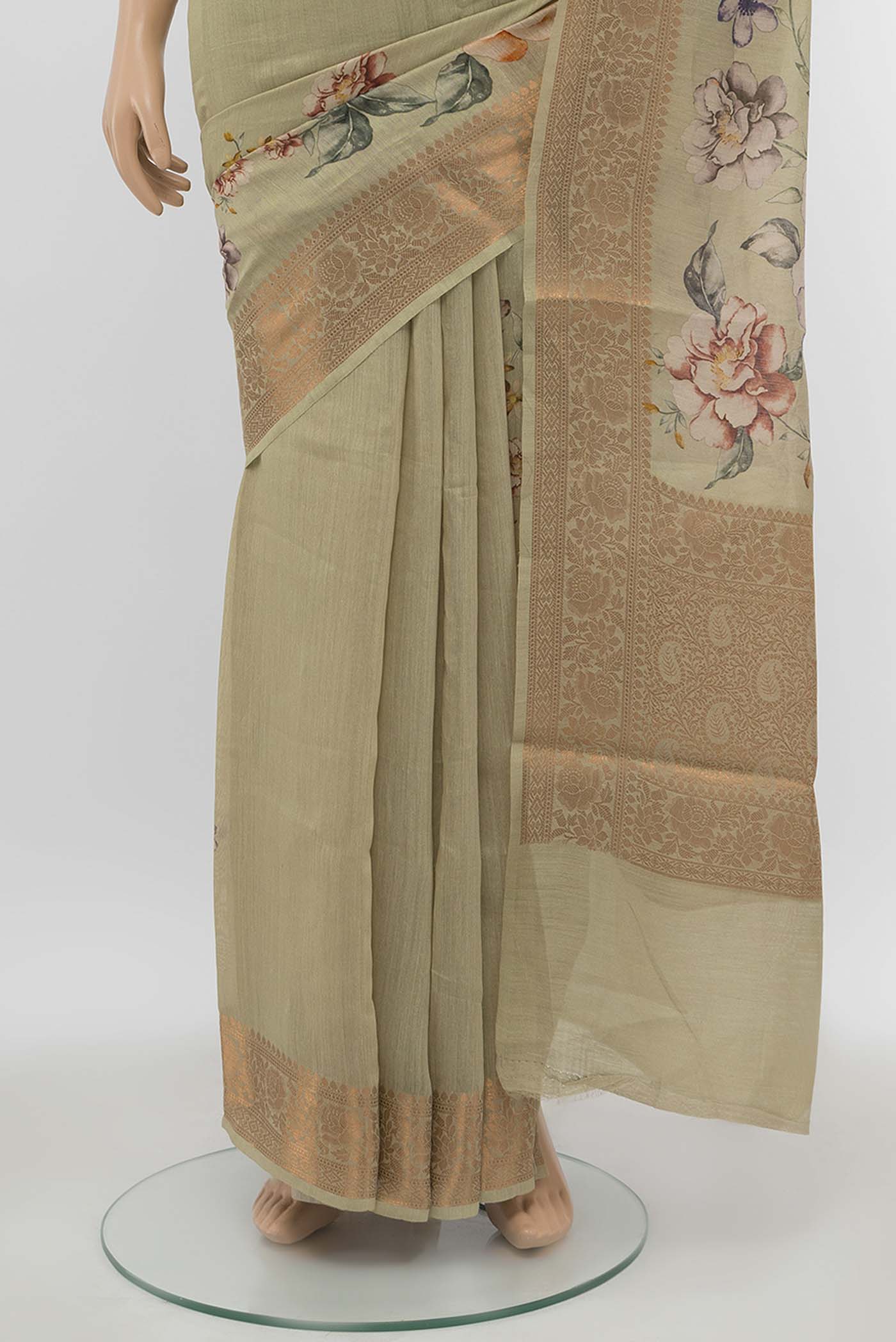 Green Bhagalpuri Tussar Silk Saree - Image 3