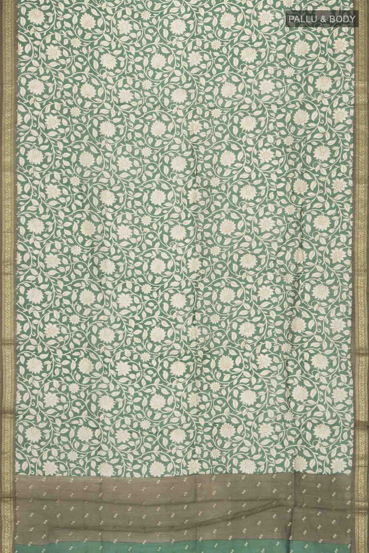 Green Bhagalpuri Tussar Silk Saree - Image 5
