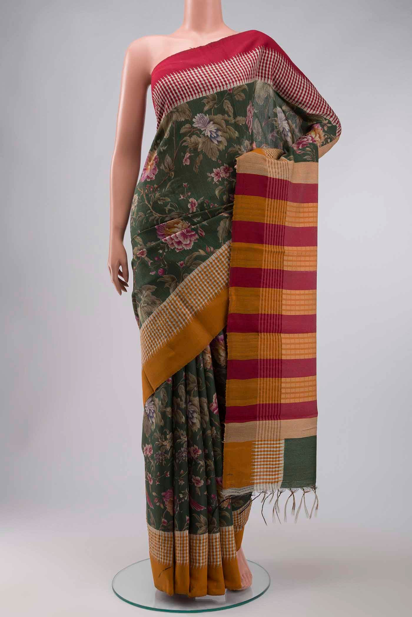 Green Bhagalpuri Tussar Silk Saree