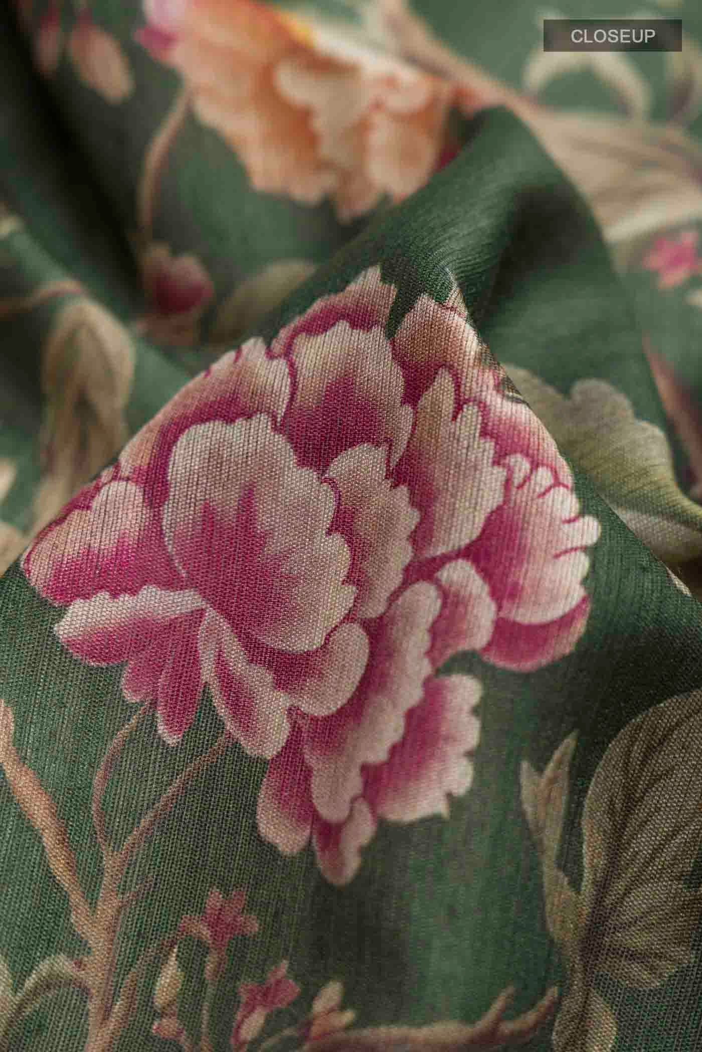 Green Bhagalpuri Tussar Silk Saree - Image 2