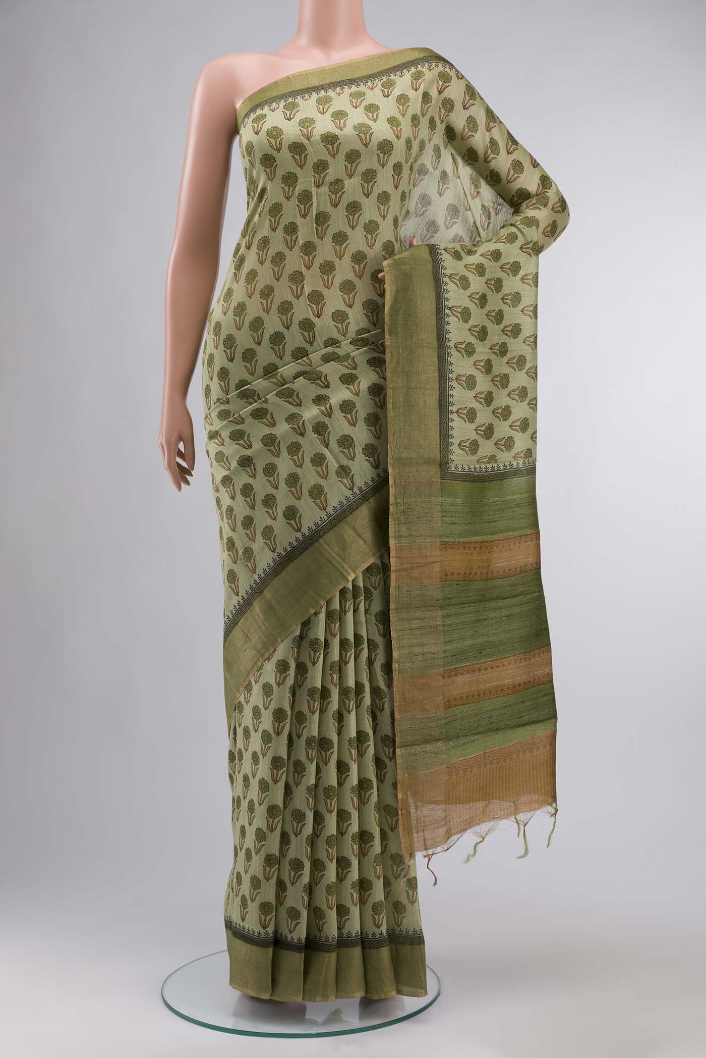 Green Bhagalpuri Tussar Silk Saree