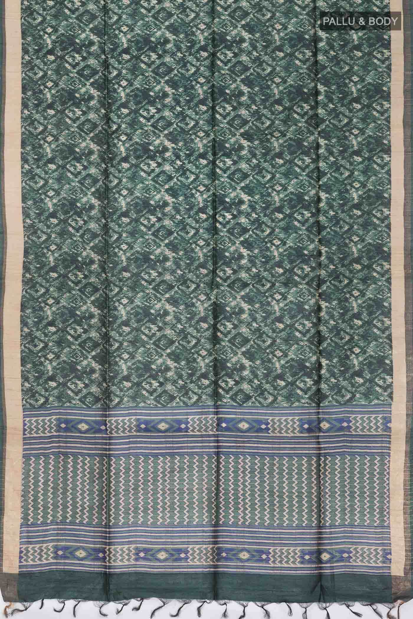 Green Bhagalpuri Tussar Silk Saree - Image 3