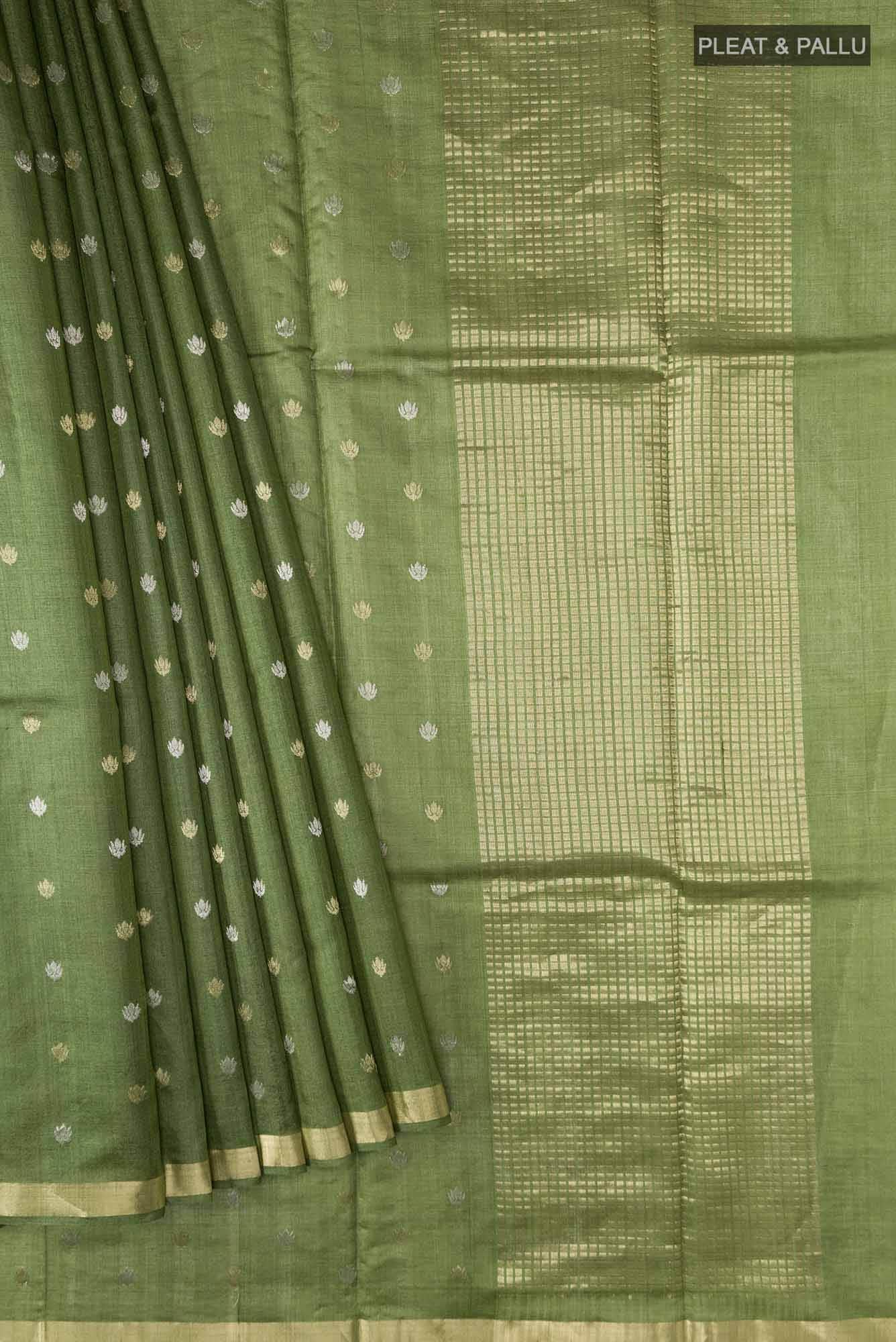 Green Bhagalpuri Tussar Silk Saree - Image 2